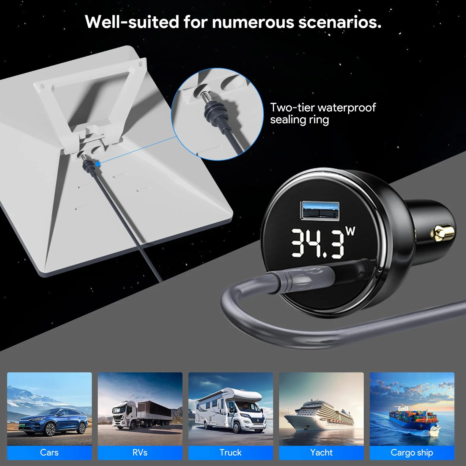 XLTTYWL Starlink Mini kabel 12 V - Star Link Mini adapter do zapalniczki samochodowej i kabel zasilający DC 12 V-24 V z cyfrowym wyświetlaczem przewód do ładowania z portem USB typu C, 3 m