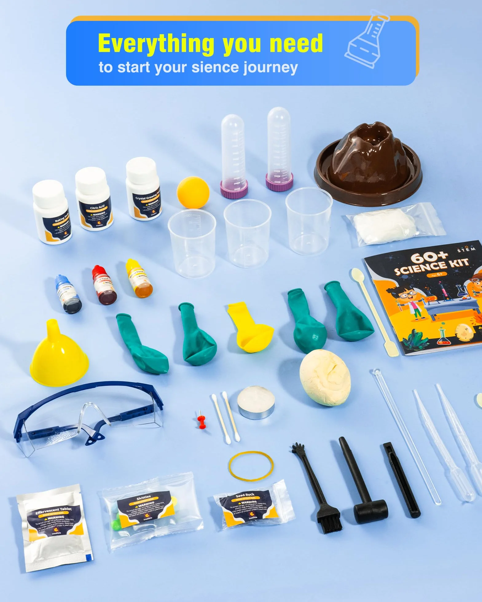 Zestaw 60+ Science Experiment Kit dla dzieci od 5+, STEM zabawka edukacyjna, pierwszy zestaw naukowy dla chłopców i dziewczynek, prezent urodzinowy