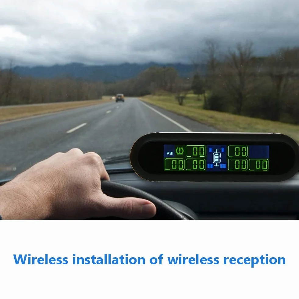 Yctze TPMS 6 Czujniki zewnętrzne Bezprzewodowy system monitorowania ciśnienia w oponach solarnych Monitor LCD Alarm
