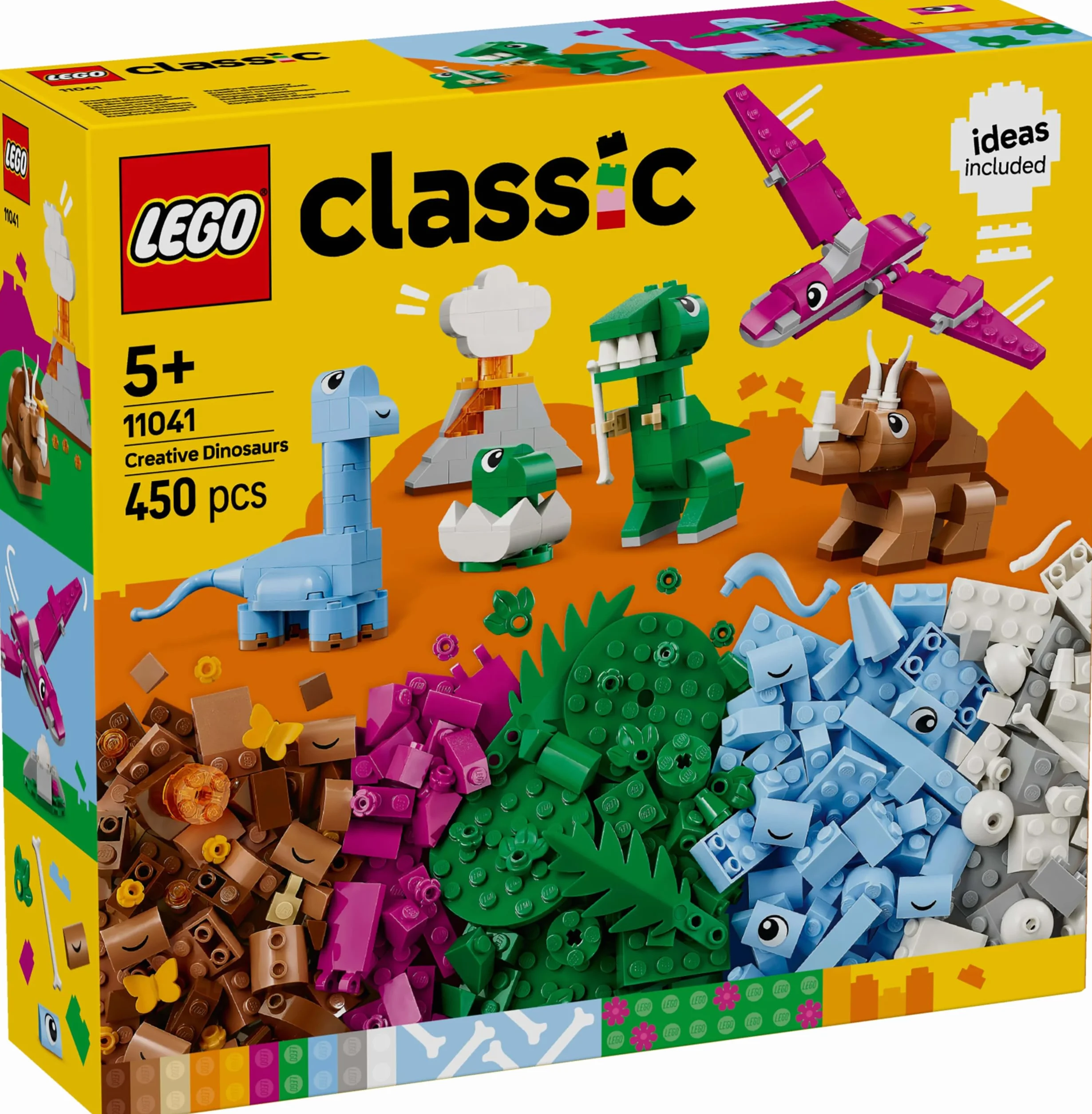 LEGO Classic Kreatywne Dinozaury, Konstrukcyjna Zabawka dla Dziecka do Zbudowania, Figurki Dinozaurów i Akcesoria, w tym T-Rex i Triceratops, Prezent dla 5-latka, dla Chłopca i Dziewczynki, 11041