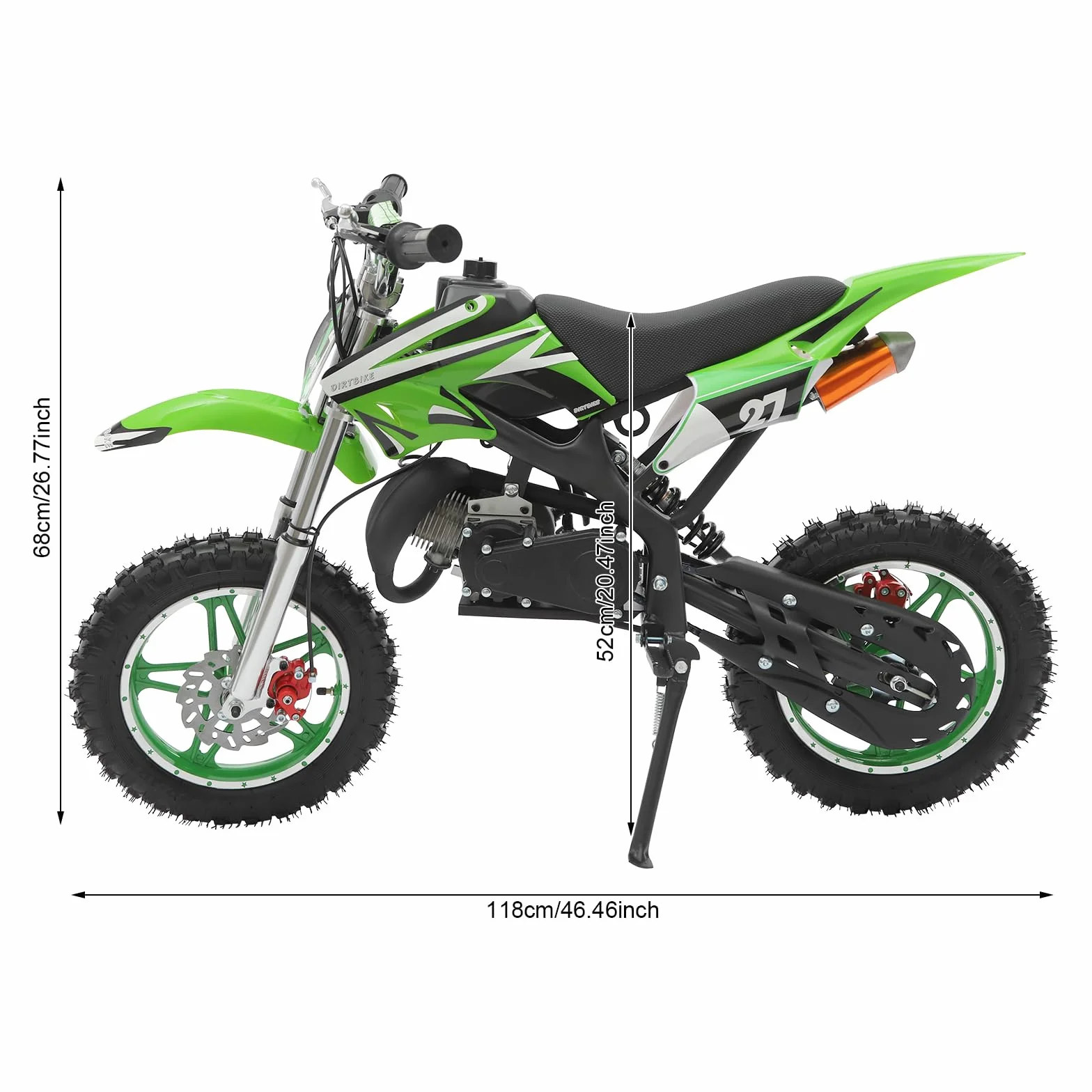 Dirt Bike dziecięcy motocykl 49 cm³, 10 cali, z pocketbike dirtbike crossowy, mini motocross, z hamulcami tarczowymi, ręczny rozrusznik, dla dzieci w wieku 8-14 lat