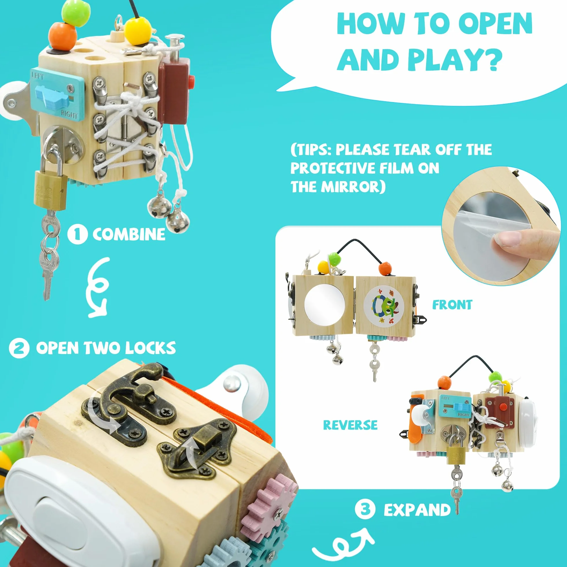 Busy Board Baby Busy Activity Cube|15 w 1 Fidget Cube Kostka Stresowa Przenośna Zabawka Antystresowa, Zabawka Kostka Aktywności, Kostka Motoryczna Montessori Zabawka Edukacyjna dla Małych Dzieci od 3