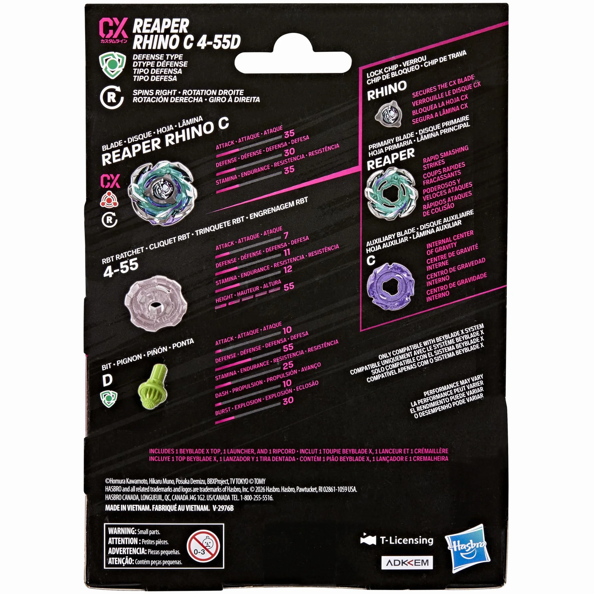 Pakiet startowy Beyblade X Reaper Rhino C 4-55D CX, bączek i wyrzutnia