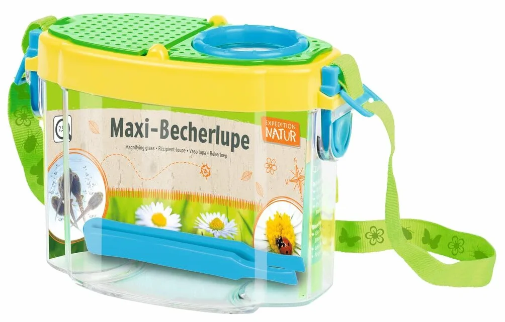 moses 8062 Maxi lupe-Expedition Natur, z 2,5-krotnym powiększeniem, bardzo duża lupa z taśmą do zawieszania, do obserwacji owadów lub liści, kubek powiększający dla dzieci