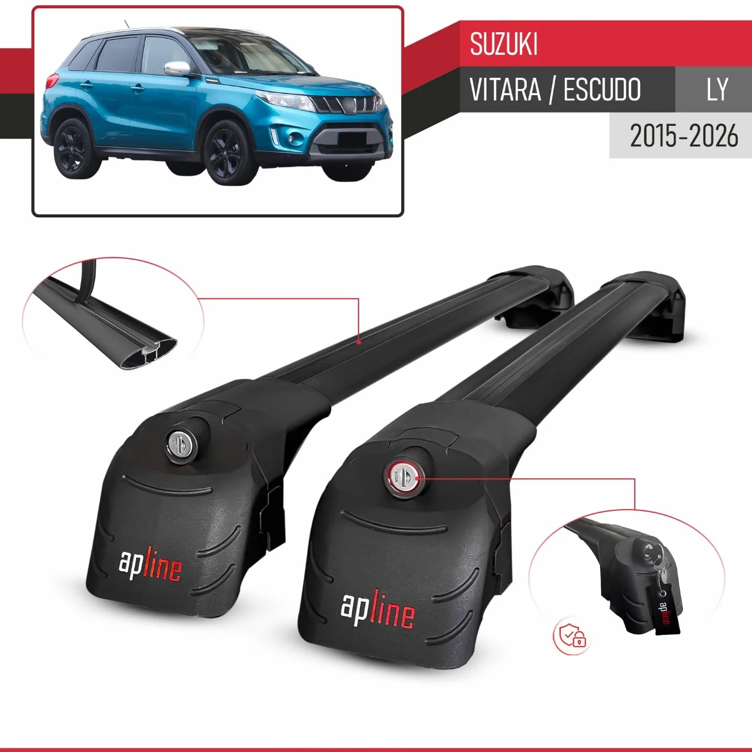 Aluminiowy bagażnik dachowy kompatybilny z Suzuki Vitara Escudo LY 2015-2026 ACE-2 2 poprzeczki czarne