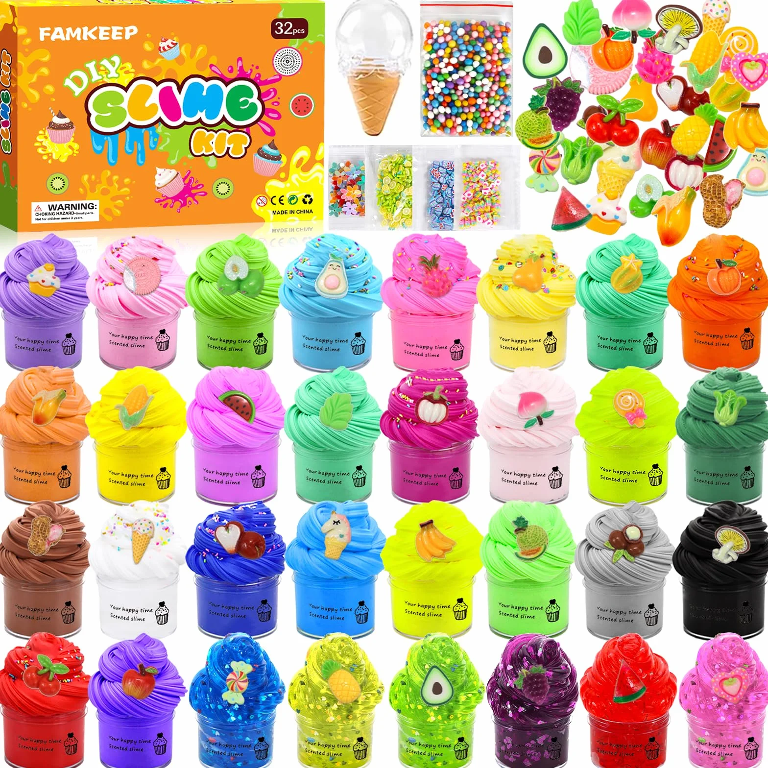 FAMKEEP Zestaw Fluffy Slime Set 32 ​​​​Pack, Fluffy Butter Slime Set, Fun Clear Slime Kit DIY, Mini Pachnący Slime for Kids Party Favor, Girls and Boys, Miękki i elastyczny