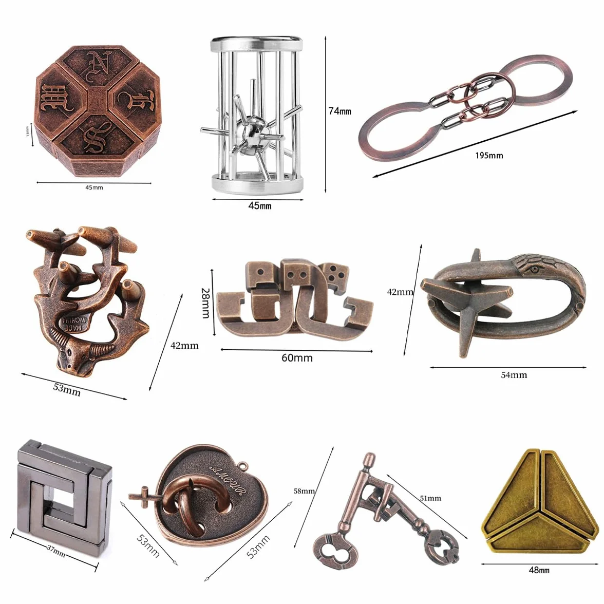 10 sztuk Łamigłówka Metalowe łamigłówki, łamigłówki umysłowe IQ Challenge Puzzle Games, IQ Test Puzzle Zestaw podarunkowy dla dorosłych Nastolatki Mężczyźni Kobiety, Prezent urodzinowy