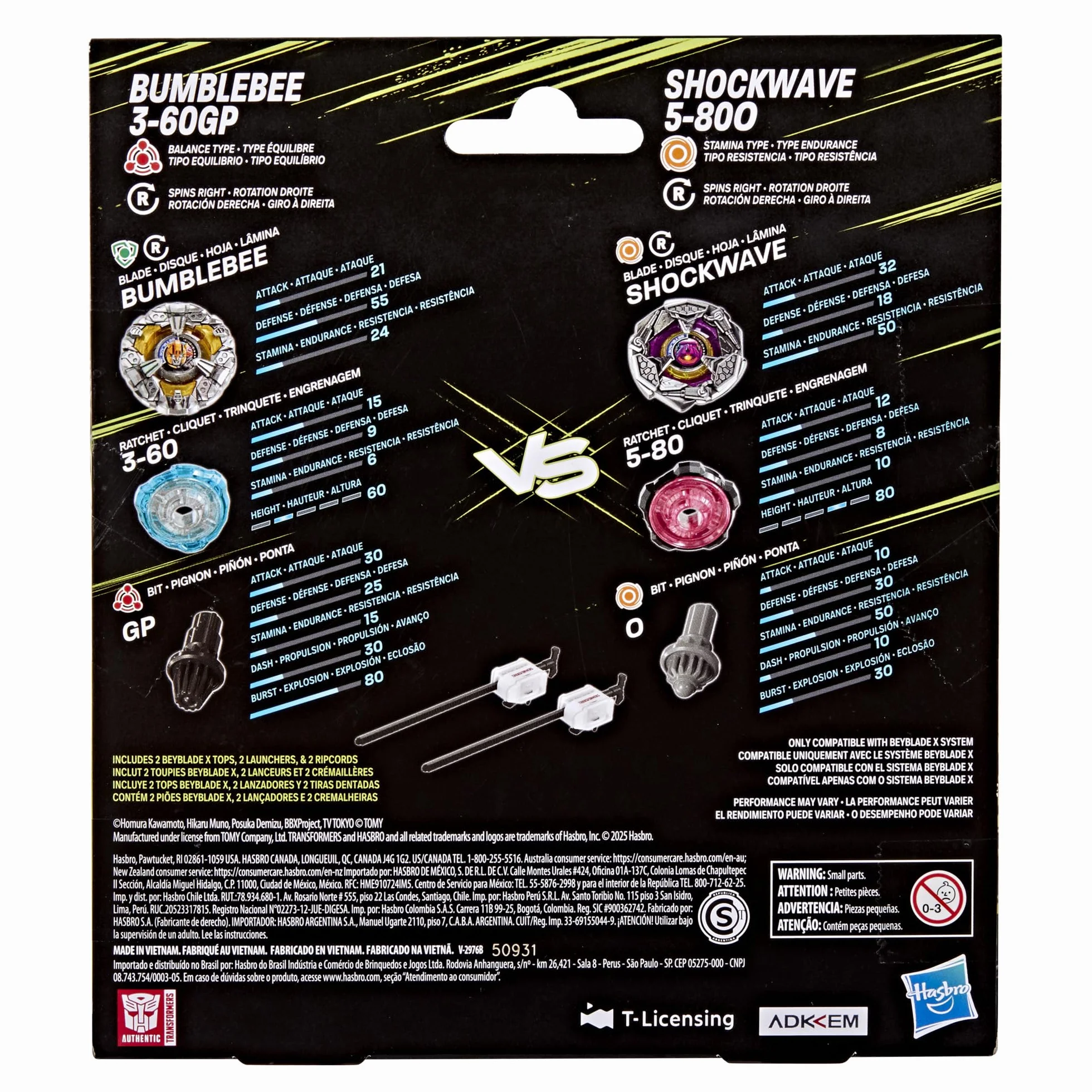 Beyblade X/Transformers Collab, Bumblebee 3-60GP kontra Shockwave 5-80O
