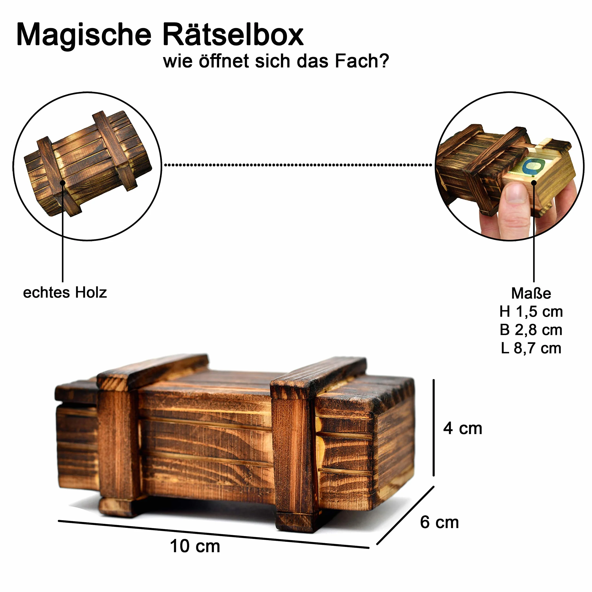 Store HD Magiczne Pudełko na Puzzle i Prezenty - Drewniane z Tajną Przegródką, Gadżety, Opakowanie na Pieniądze, Bony Urodzinowe, Biżuterię, Małe Puzzle, Gra
