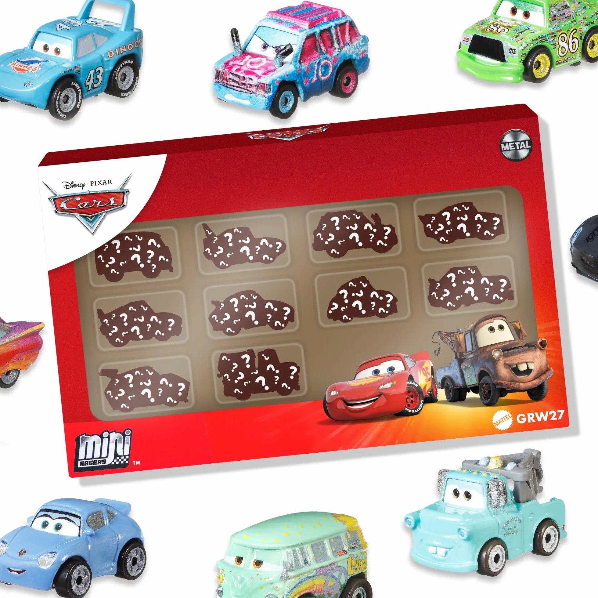 Cars Auta Mikroauta 10-pak, zestaw 10 samochodzików zabawek, ulubione postacie fanów, miniaturowe auta zabawki dla dzieci 3+, GRW27