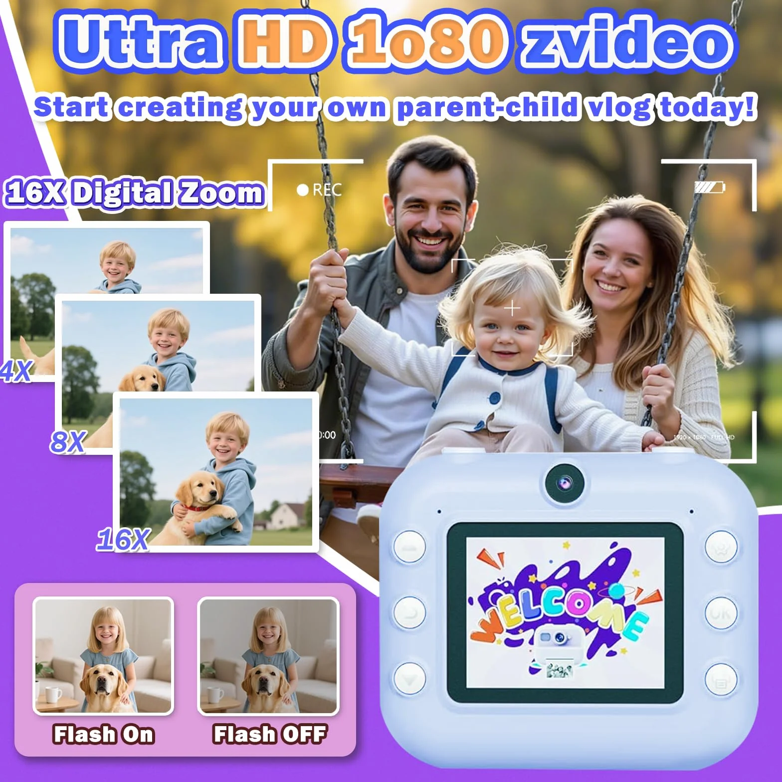 Aparat natychmiastowy dla dzieci, 1080P ekran 2,4 cala, aparat dziecięcy, aparat cyfrowy z kartą 32GB i 3 rolkami papieru do drukowania, prezent dla dzieci w wieku 3-12 lat, zabawka