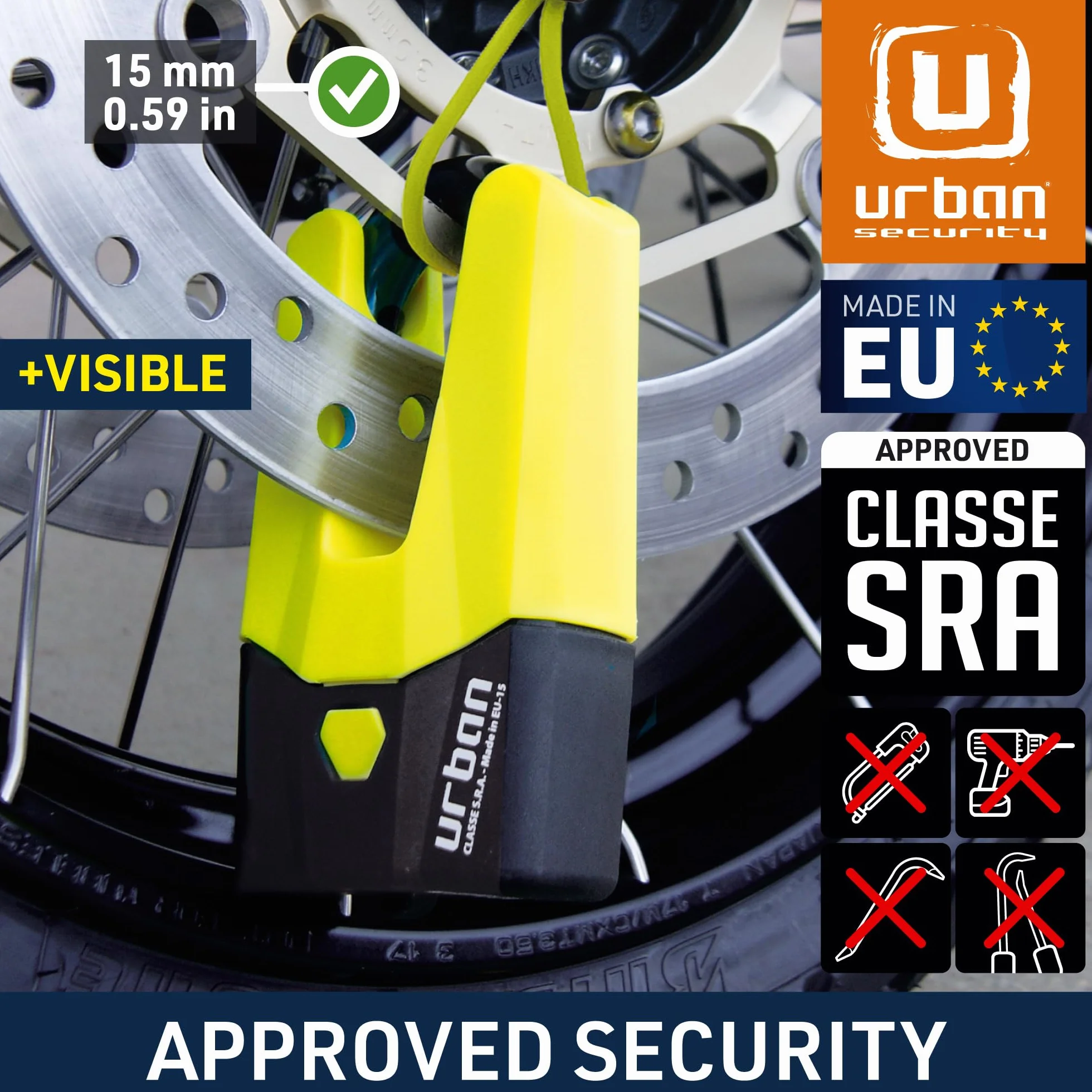 URBAN U9DY Blokada Dysku Motocyklowa Antykradzieżowa SRA 15 mm