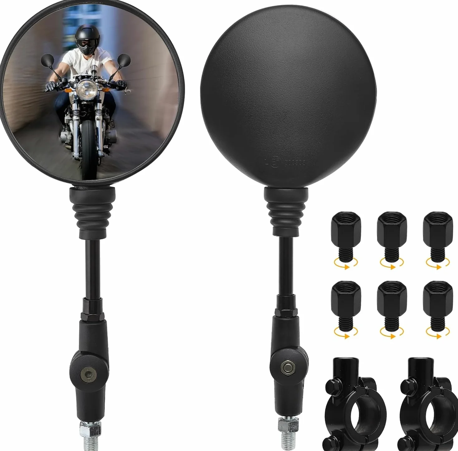 komplet uniwersalnych lusterek wstecznych do motocykla z gwintowanymi mocowaniami M8 i M10, mocowanie na kierownicy, lusterko na końcu kierownicy, lusterko wsteczne do ATV, skutera, hulajnogi