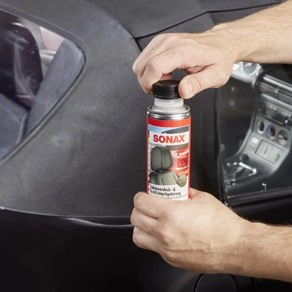 SONAX Pokrycie kabrioletu + impregnacja tekstyliów (250 ml) odświeżenie koloru i ochrona przed ponownym zabrudzeniem dachów materiałowych | nr art. 03101410