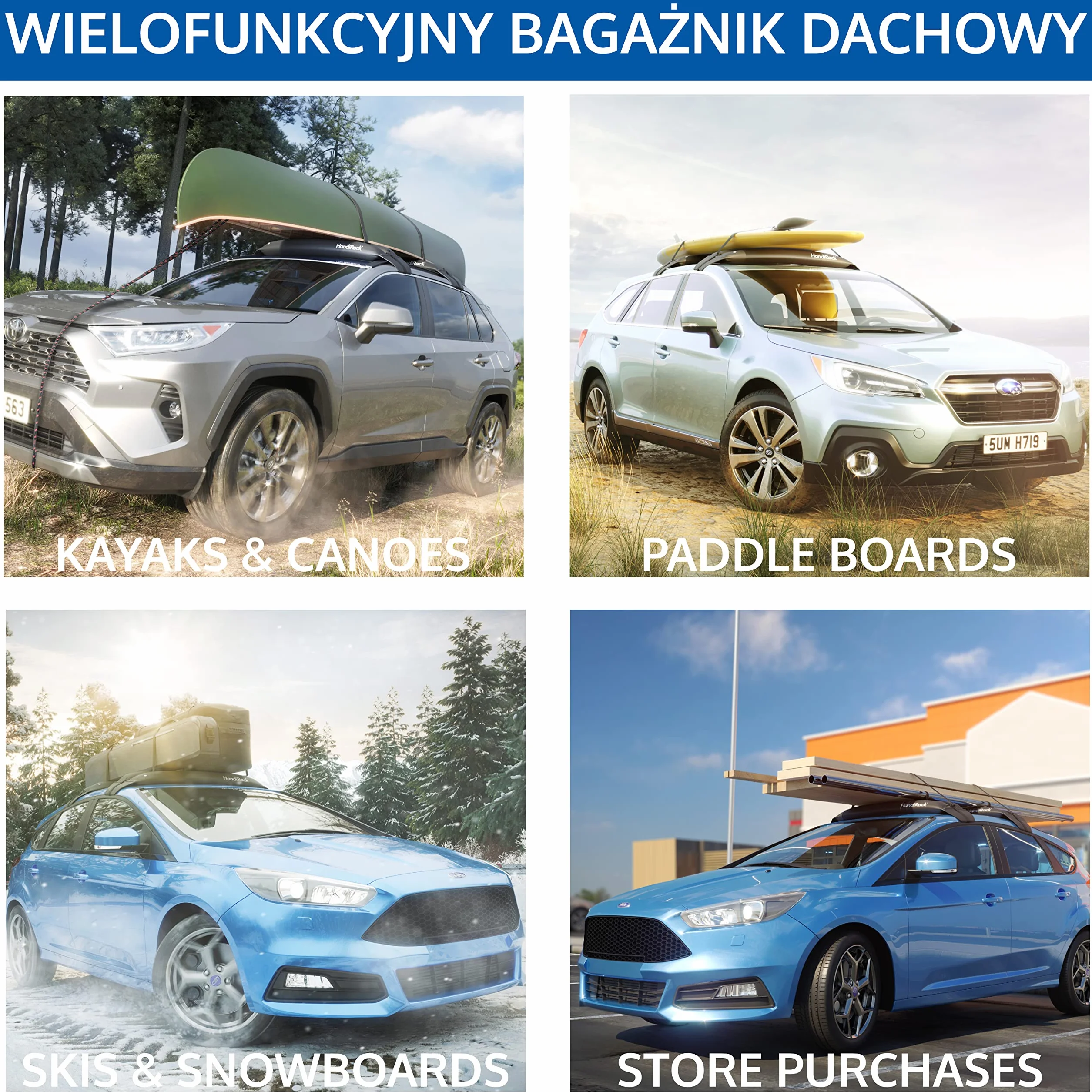 HandiWorld HandiRack Uniwersalny Bagażnik Dachowy Czarny H10 W33 D146cm HRACKKITBK