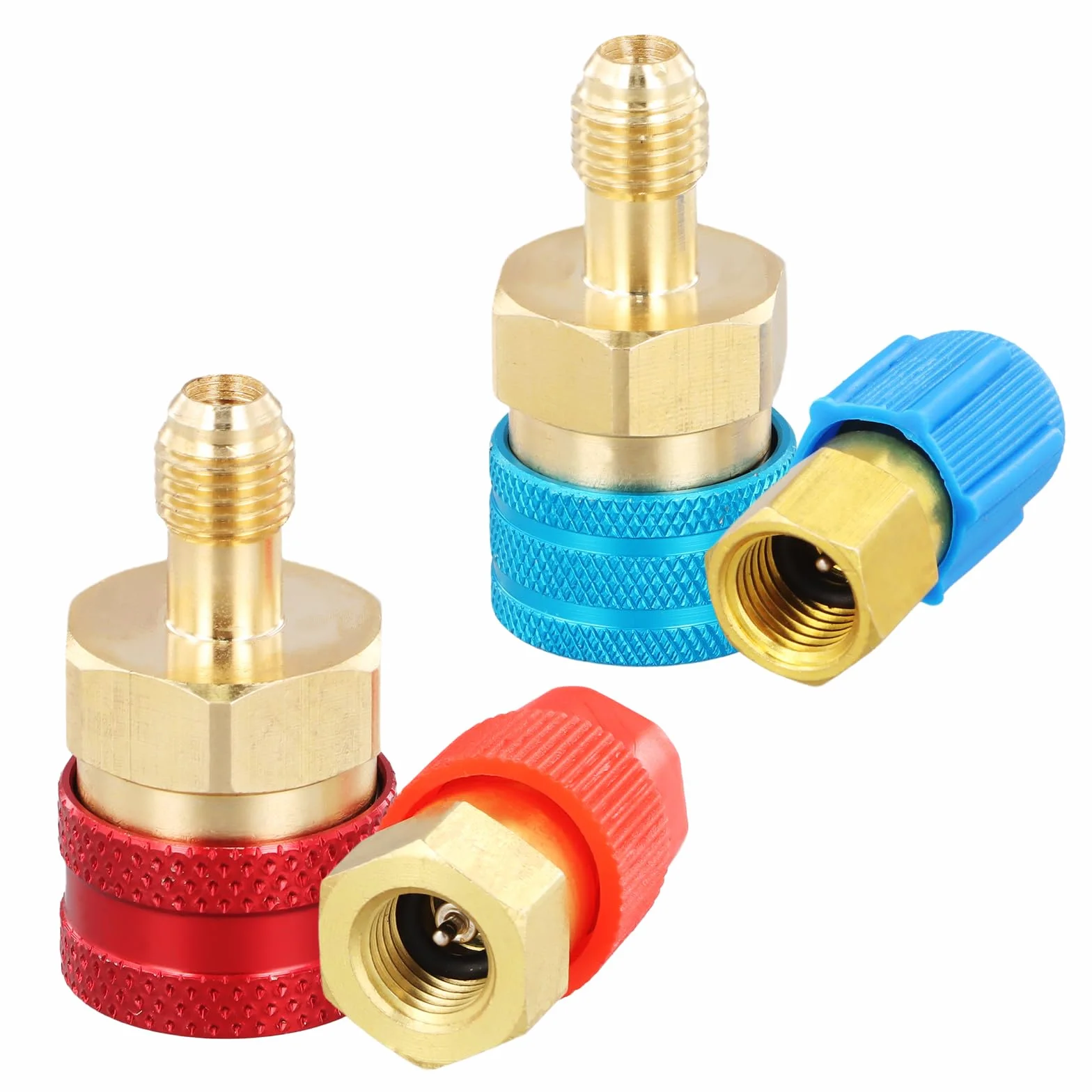 R1234yf-auf-R134a, zestaw szybkozłączek, R1234yf, wkład do środka chłodniczego z adapterem High/Low Side, adapter R1234yf/R134a klimatyzator samochodowy, system chłodniczy, ewakuacja i ładowanie
