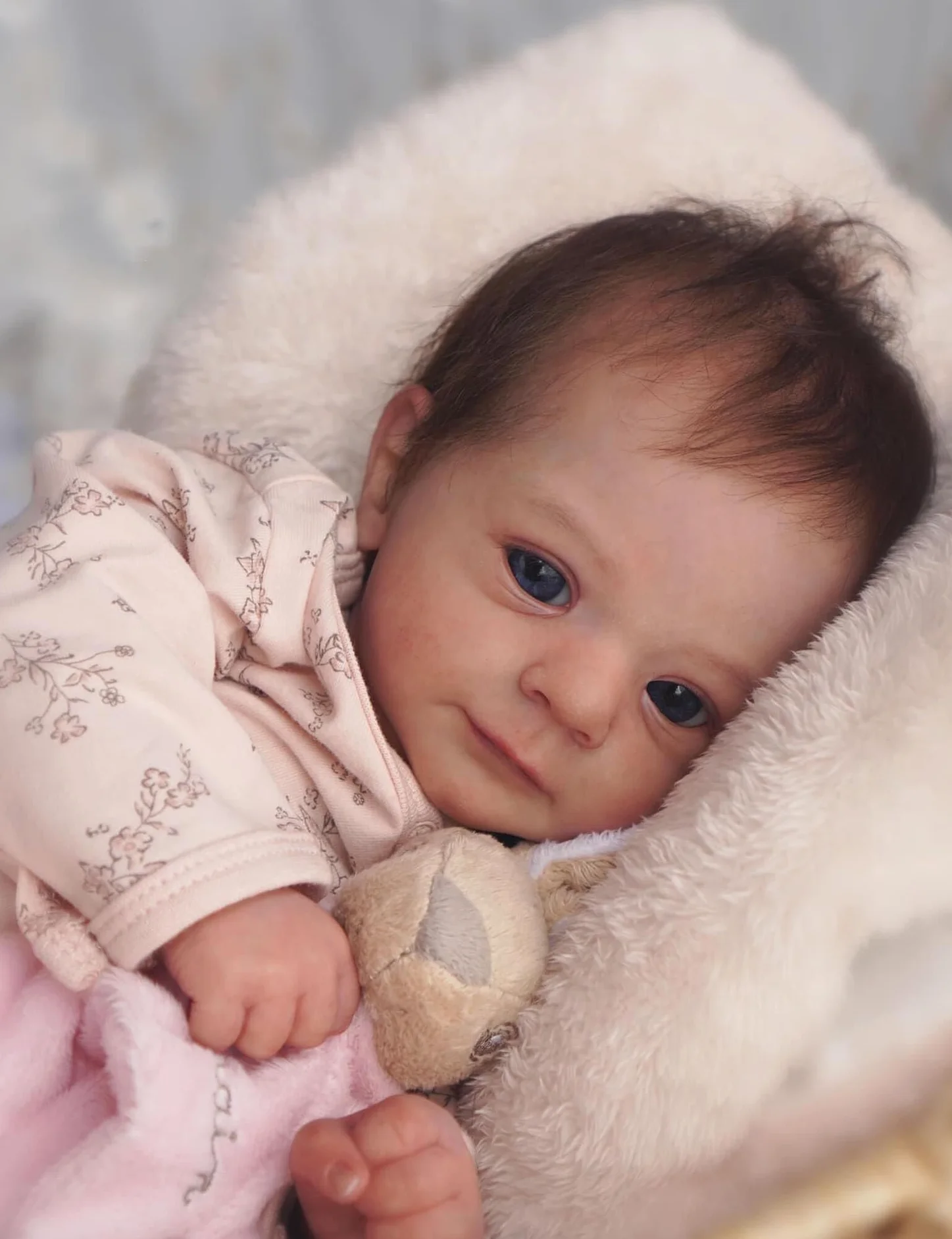 Lalki Reborn Female Realistyczne 50 cm, Oryginalne Lalki Miękkie Winylowe Ciało, Brązowe Włosy, Niebieskie Oczy, Zmywalne, Styl Niemowląt