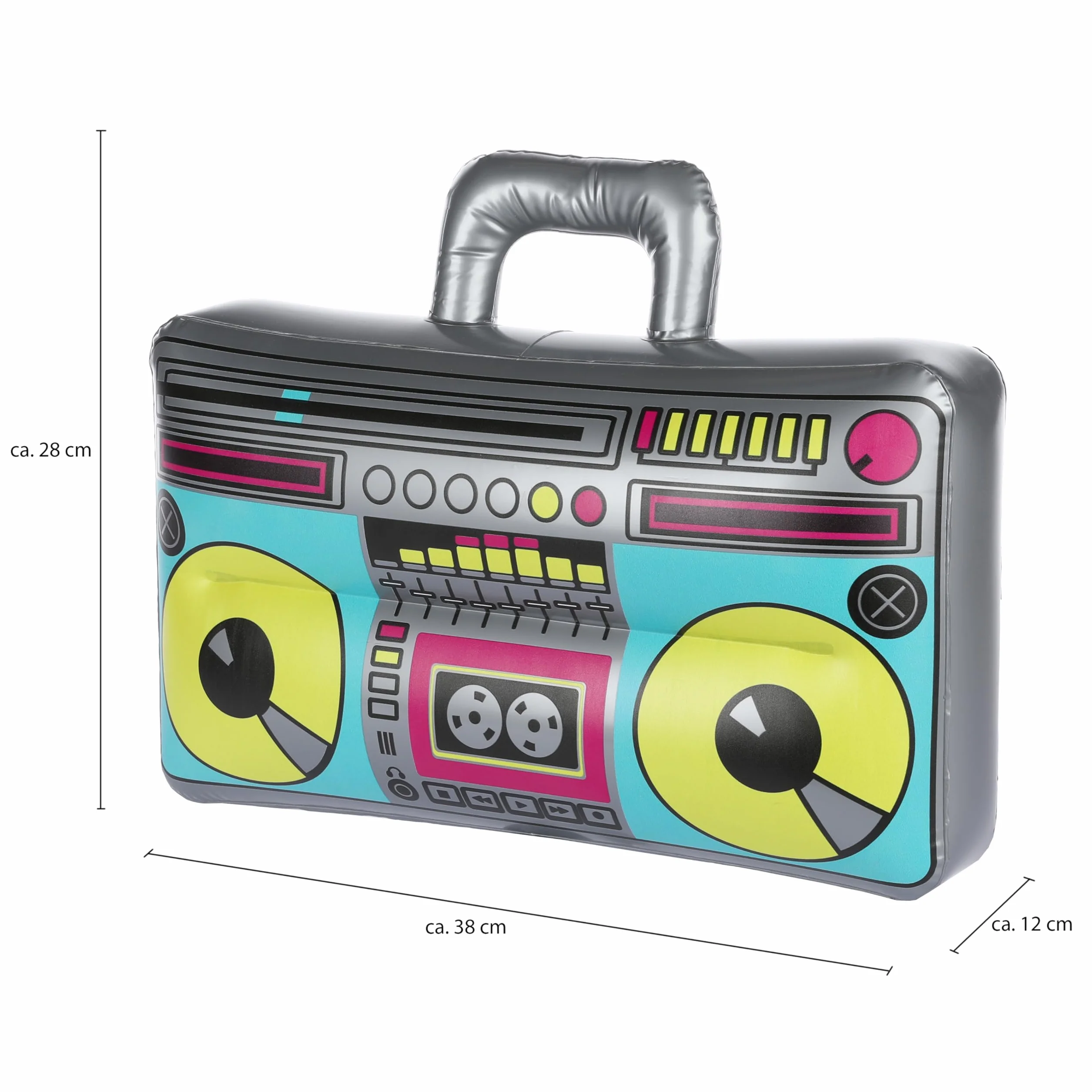 FunX Nadmuchiwany gettoblaster – akcesoria z lat 80-tych i 90-tych XX wieku, na karnawał, imprezy i kostiumy – przycisk do kąpieli, aerobik, strój hip-hopowy – 38 x 28 cm (mały)