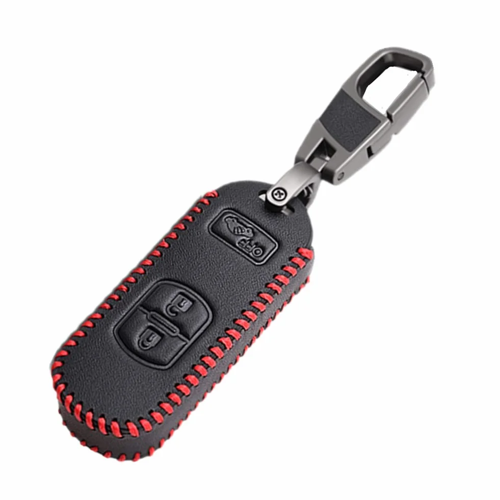 Skórzane etui na kluczyki samochodowe brelok do Mazda 2 3 5 6 CX-3 CX5 CX-5 M2 M3 M5 M6 3 przyciski Fob Keyless (czerwona linia)