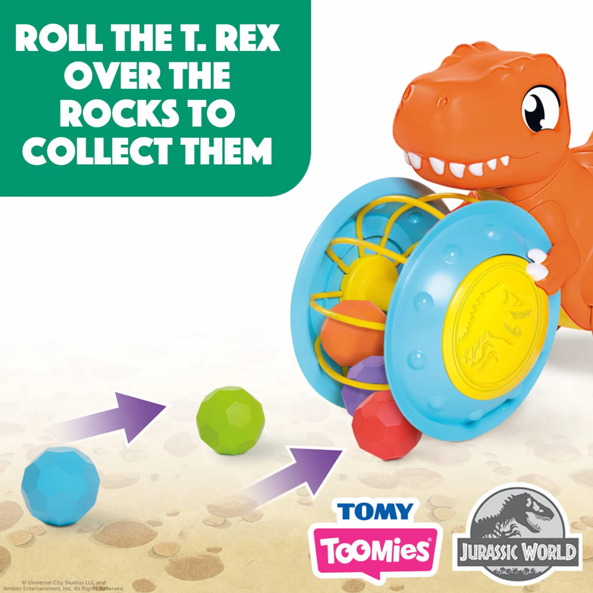 Toomies E73254 Tomy Pic & Push T. Rex, Children, Jurassic World, Educational Push & Go Vehicle, Colourful Dinosaur Toy for Baby Boys & Girls Aged 12 Months +, Multicoloured