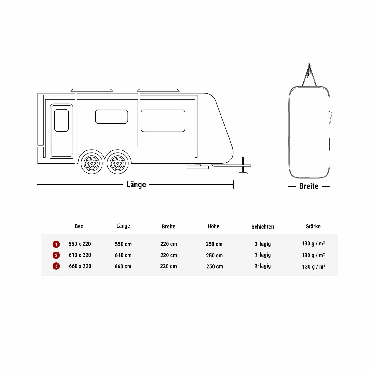 Deiwo Essential pokrowiec ochronny do przyczep kempingowych 550-670 x 220 x 250 cm