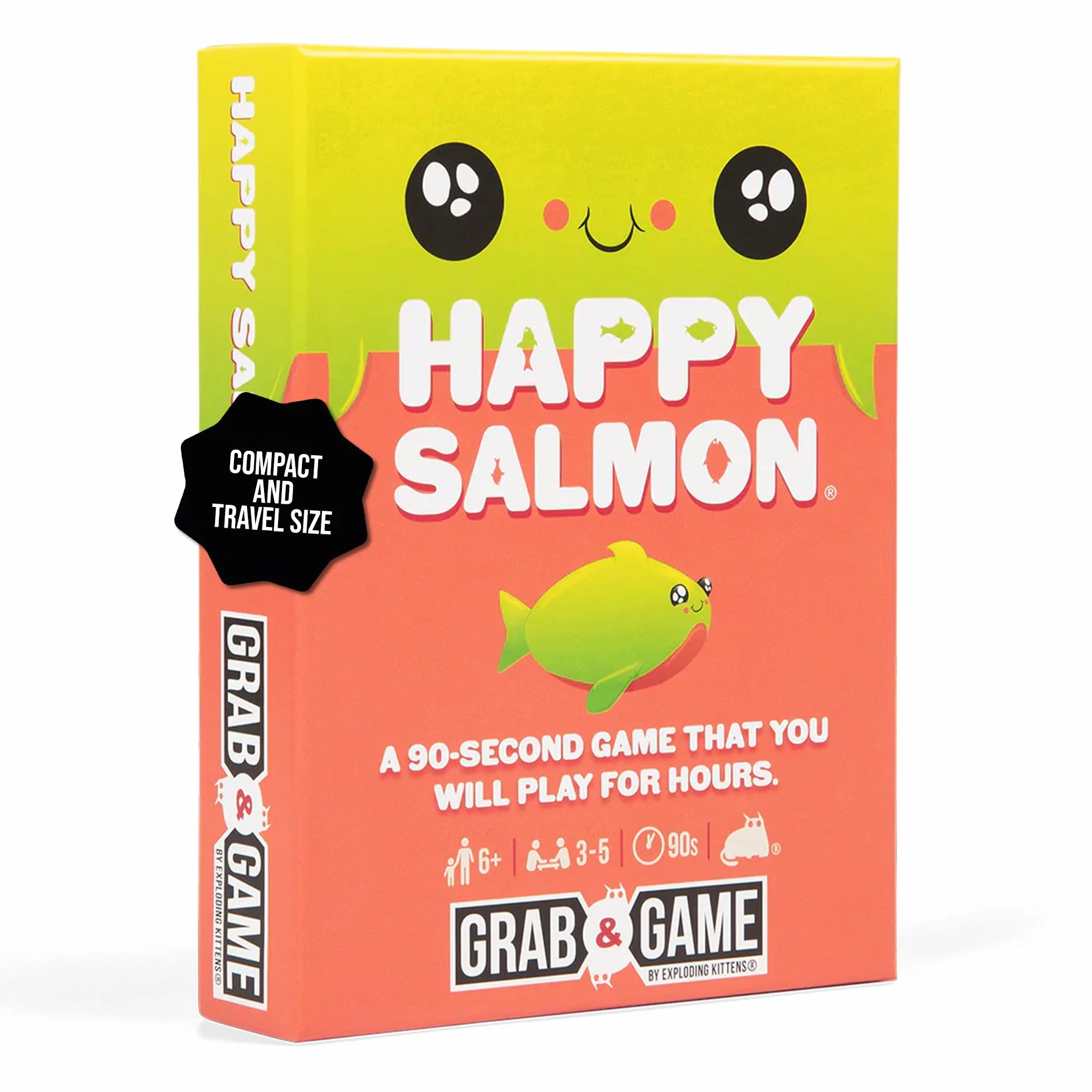Exploding Kittens - Happy Salmon Grab & Game - Compact Travel-Sized Card Game for 3-5 Players, Ages 6+, 90 Second Rounds- Easy to Learn Quick Matching Card Game- Ideal for Parties, Family Game Night