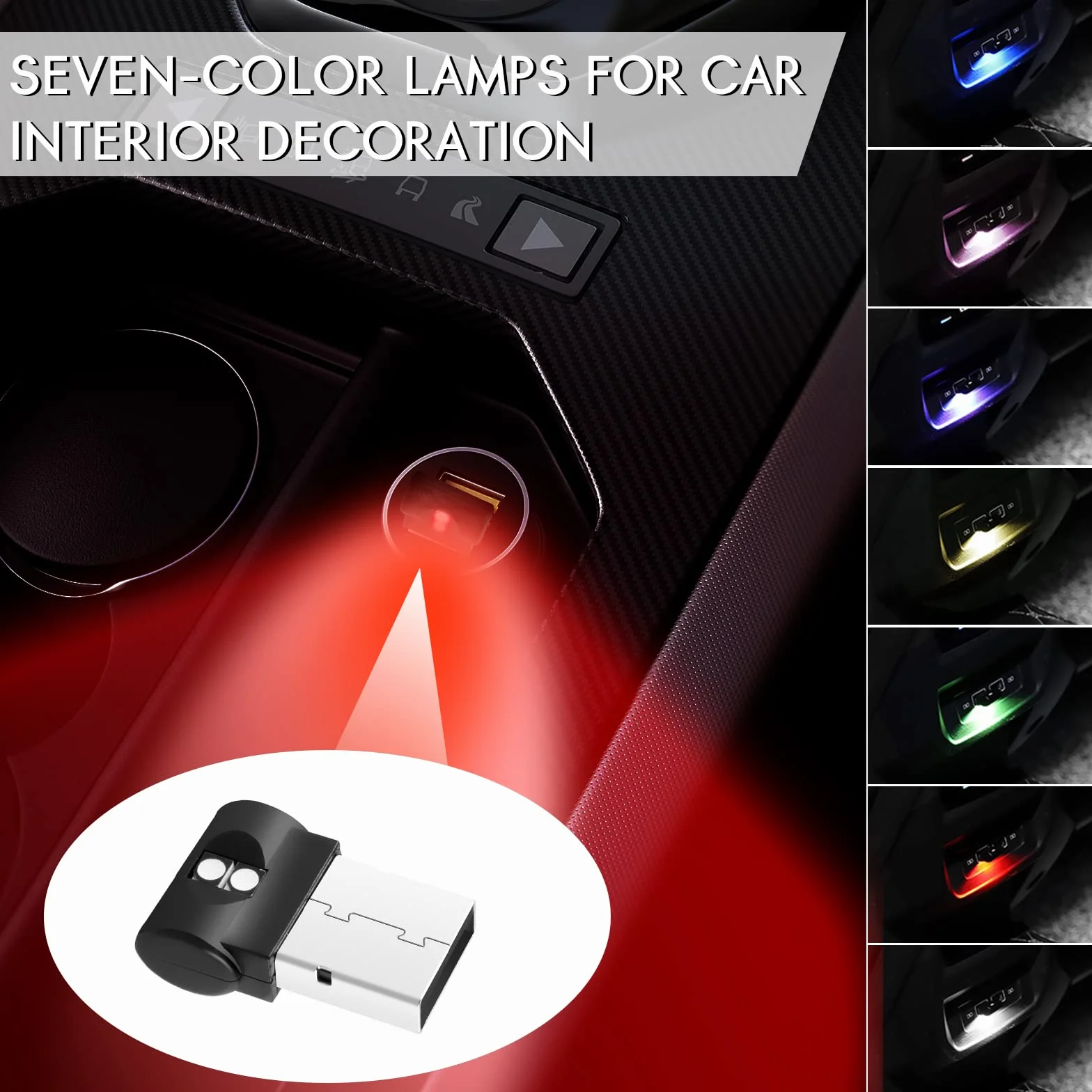 4 sztuki mini USB LED oświetlenie samochodowe RVB nastrojowe światło 7 kolorów do wnętrza samochodu, atmosfery pomieszczenia i lampki nocnej
