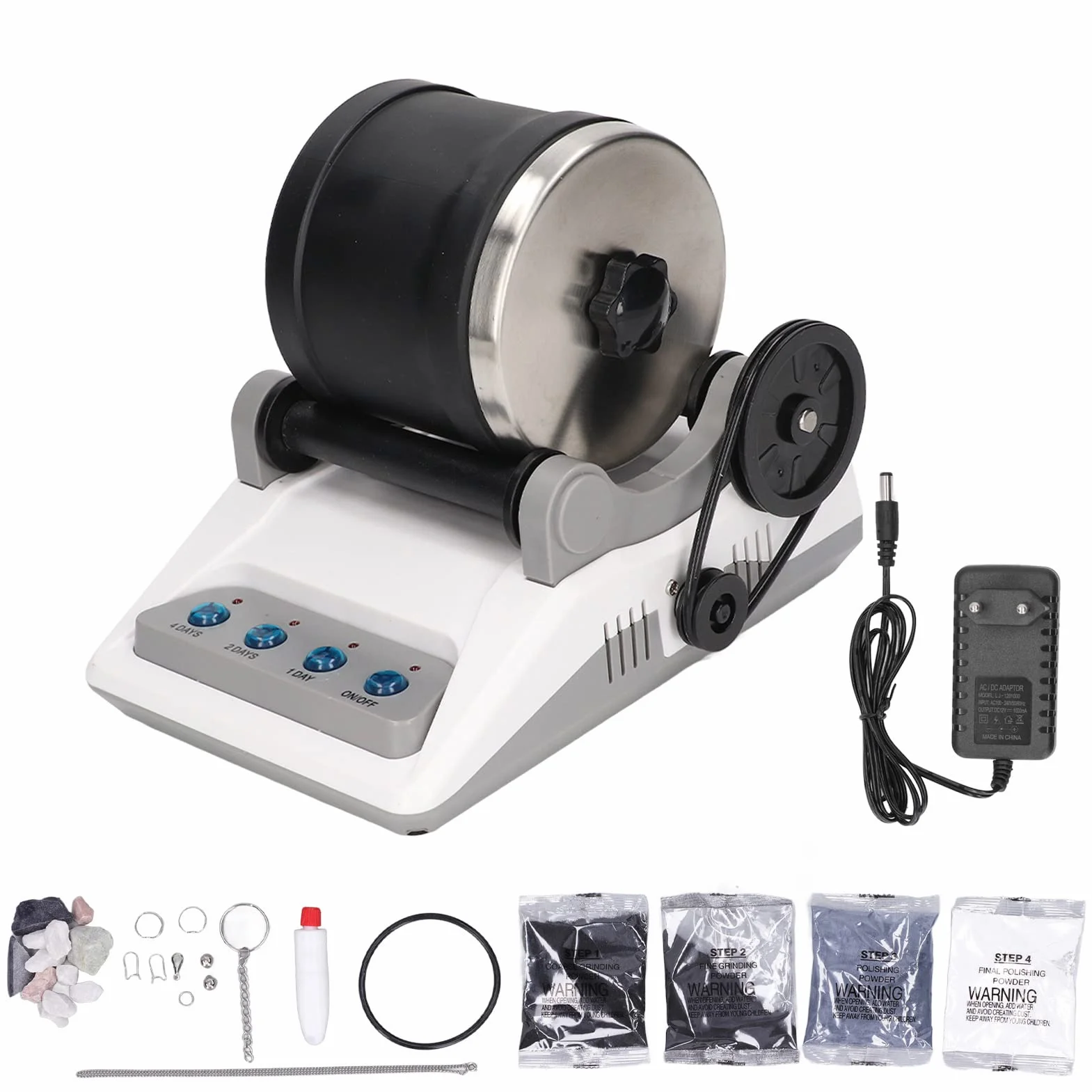 Rock Tumbler Kit DIY elektryczna zabawka z grubymi kamieniami szlachetnymi do polerowania dla dorosłych i 100-240 V, ABS, metalowy zestaw bębna kamiennego, HS-403 (wtyczka UE 220 V)