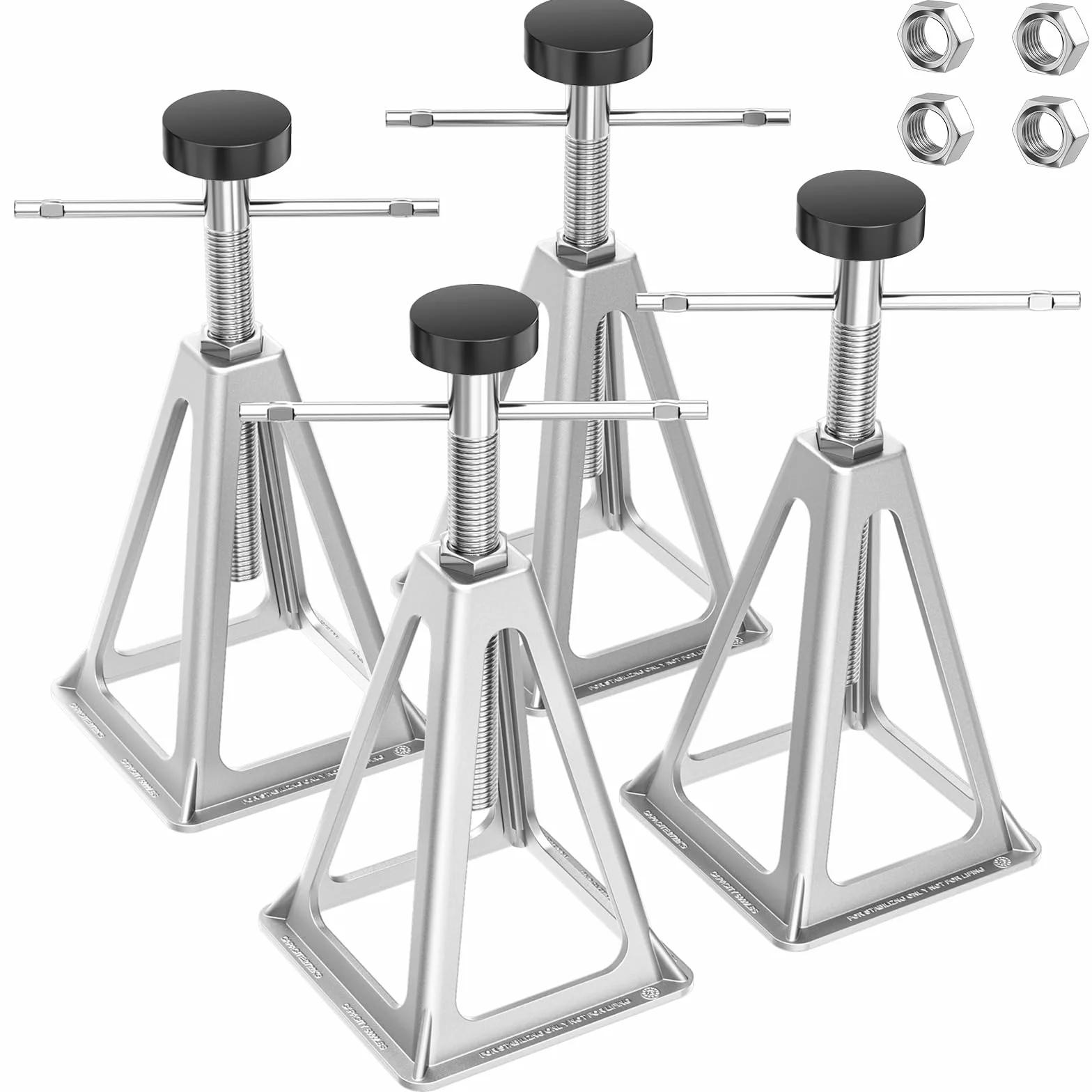 PAULINN Podnośniki stabilizatora do kampera, 4 sztuki, wytrzymałe aluminiowe stojaki na podnośniki do przyczepy kempingowej, pojedynczego podnośnika śrubowego do 2,721 kg, regulowane w zakresie od 28