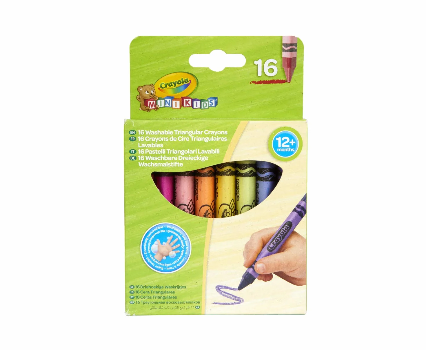 Crayola Mini Kids - Zmywalne Kredki Woskowe Maxi, Trójkątny Kształt, 16 Kolorów, Dla Dzieci od 12 Miesięcy, 52-016T