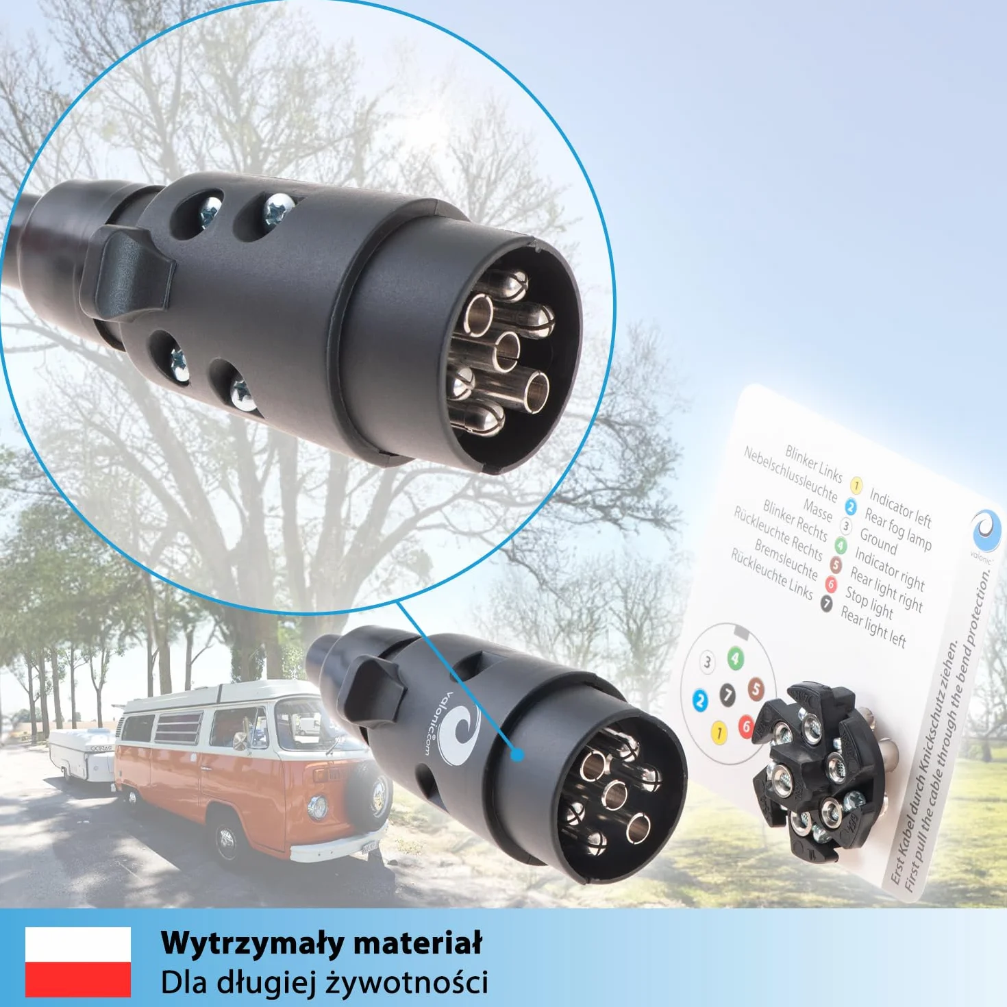 Valonic Wtyczka 7-pinowa do Przyczepy Czarna z Szablonem Przewodów