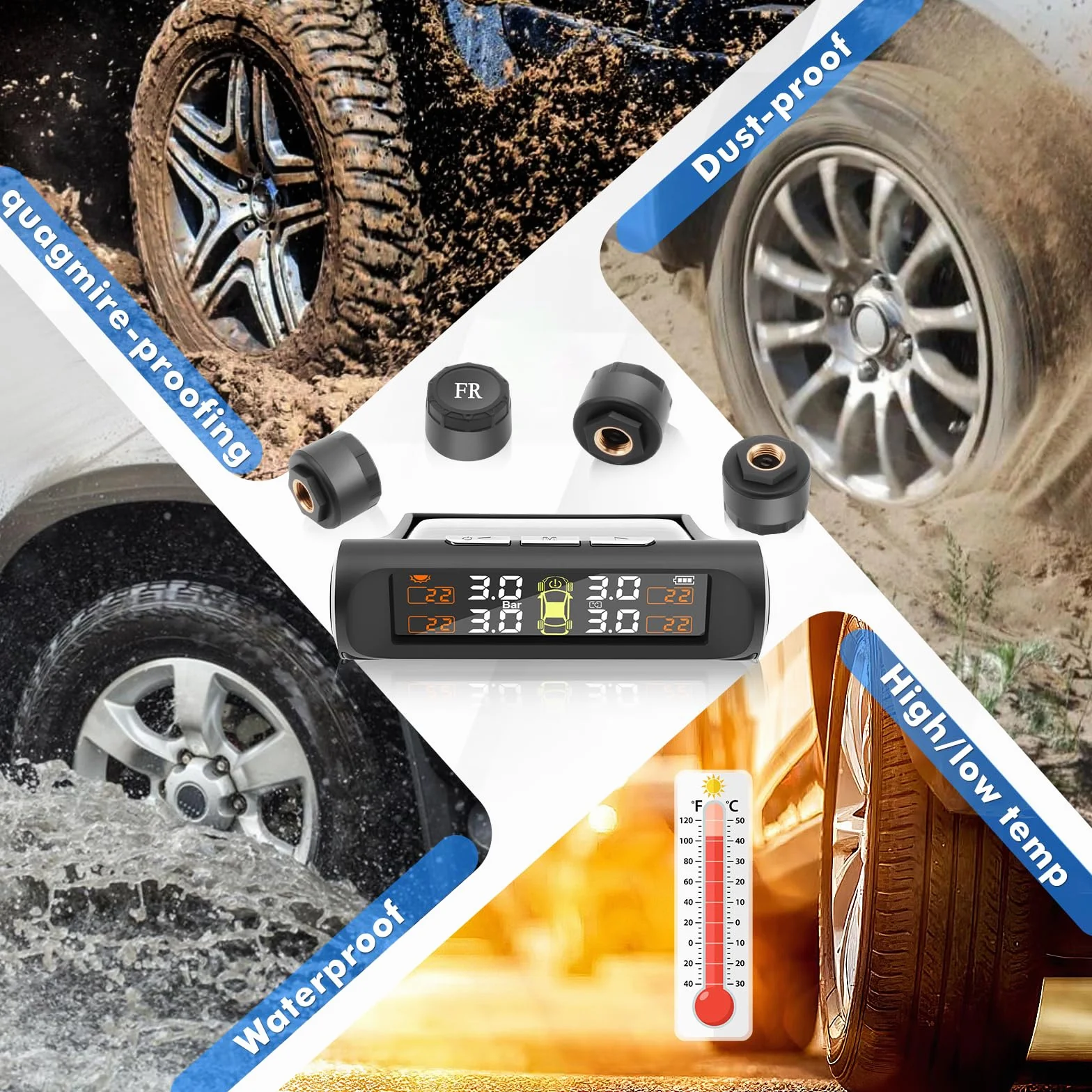 TPMS System monitorowania ciśnienia w oponach, ładowanie słoneczne USB, alerty temperatury, automatyczne włączanie wyłączanie