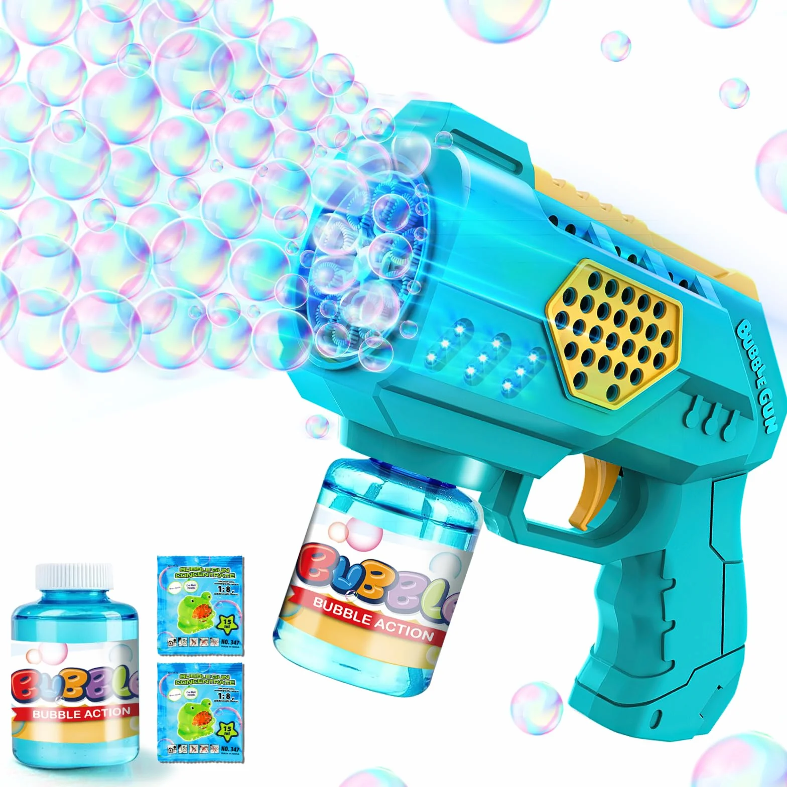 Pistolet do Baniek Mydlanych LED dla Dzieci - Automatyczna Maszyna z Podświetleniem, Zbiornik 100 ml, Niebieski