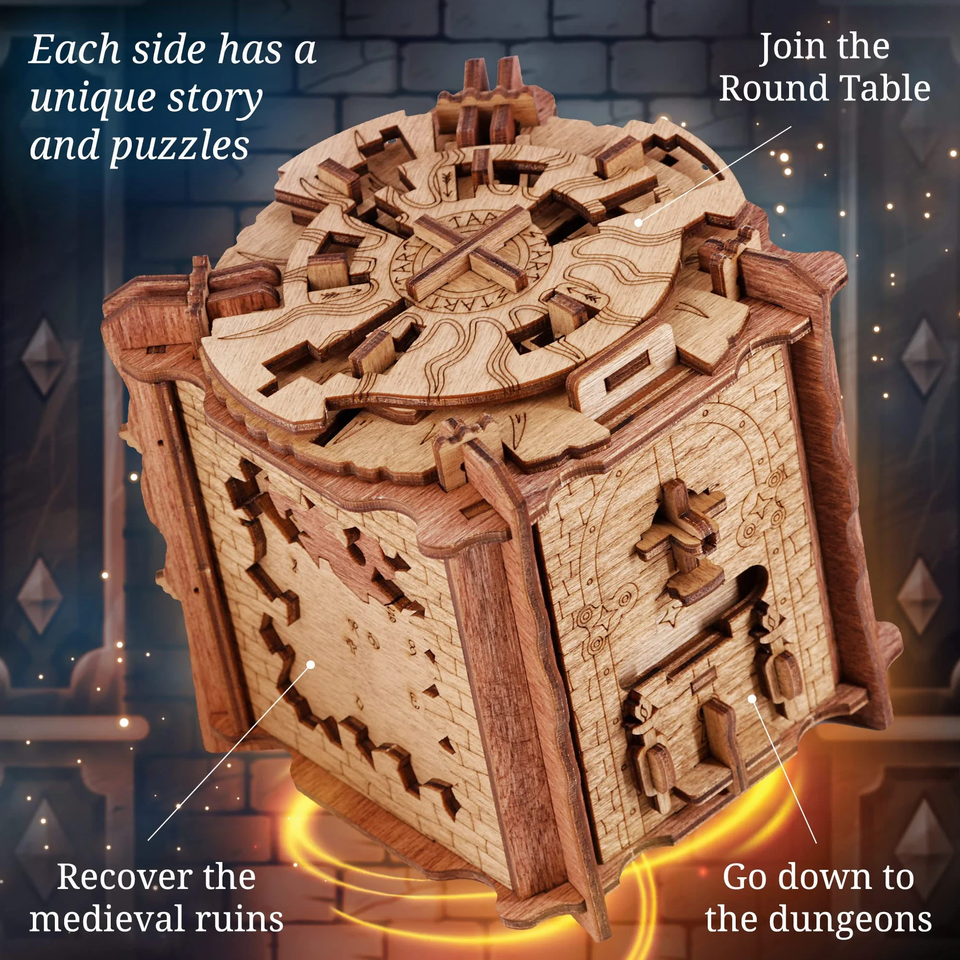 iDventure Cluebox - Tajemnica Camelot - gra Escape Room - drewniane puzzle 3D - prezent dorosłych - gadżet