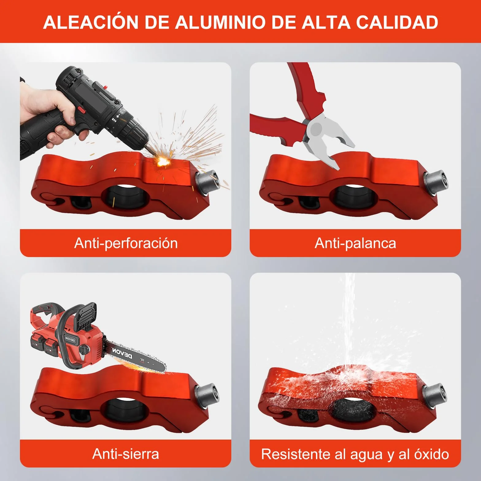 Heavy Duty Motorcycle Lock, Alloy Aluminum Anti-Theft, One Touch Lock Clip for Motorbikes, Scooters, Off-road, Red