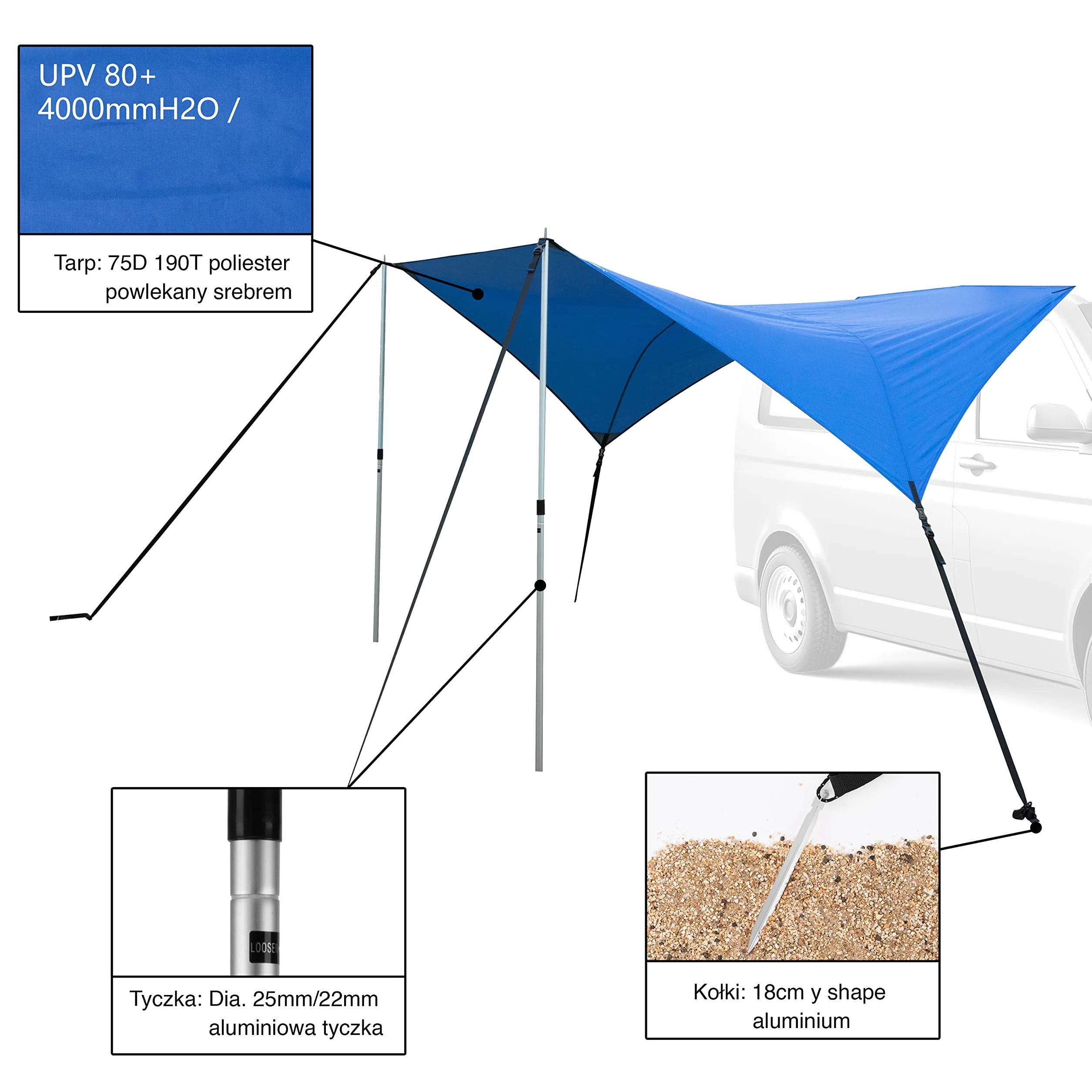 Ultrasport Tendalino Z Auto-Baldacchino Ochrona Podeszwy Wytrzymały Materiał Niebieski