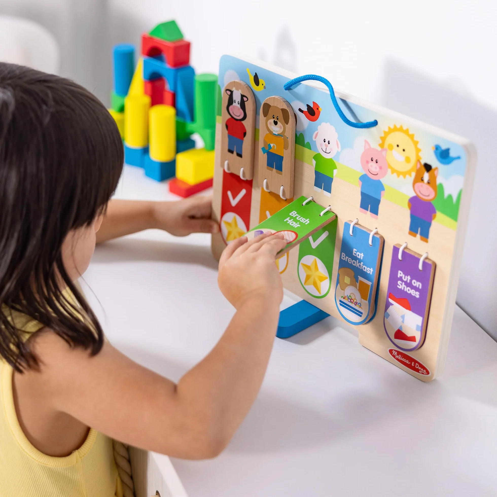 Melissa & Doug Drewniana tabela moich codziennych rutyn dnia i nocy dla chłopców i dziewcząt 3+