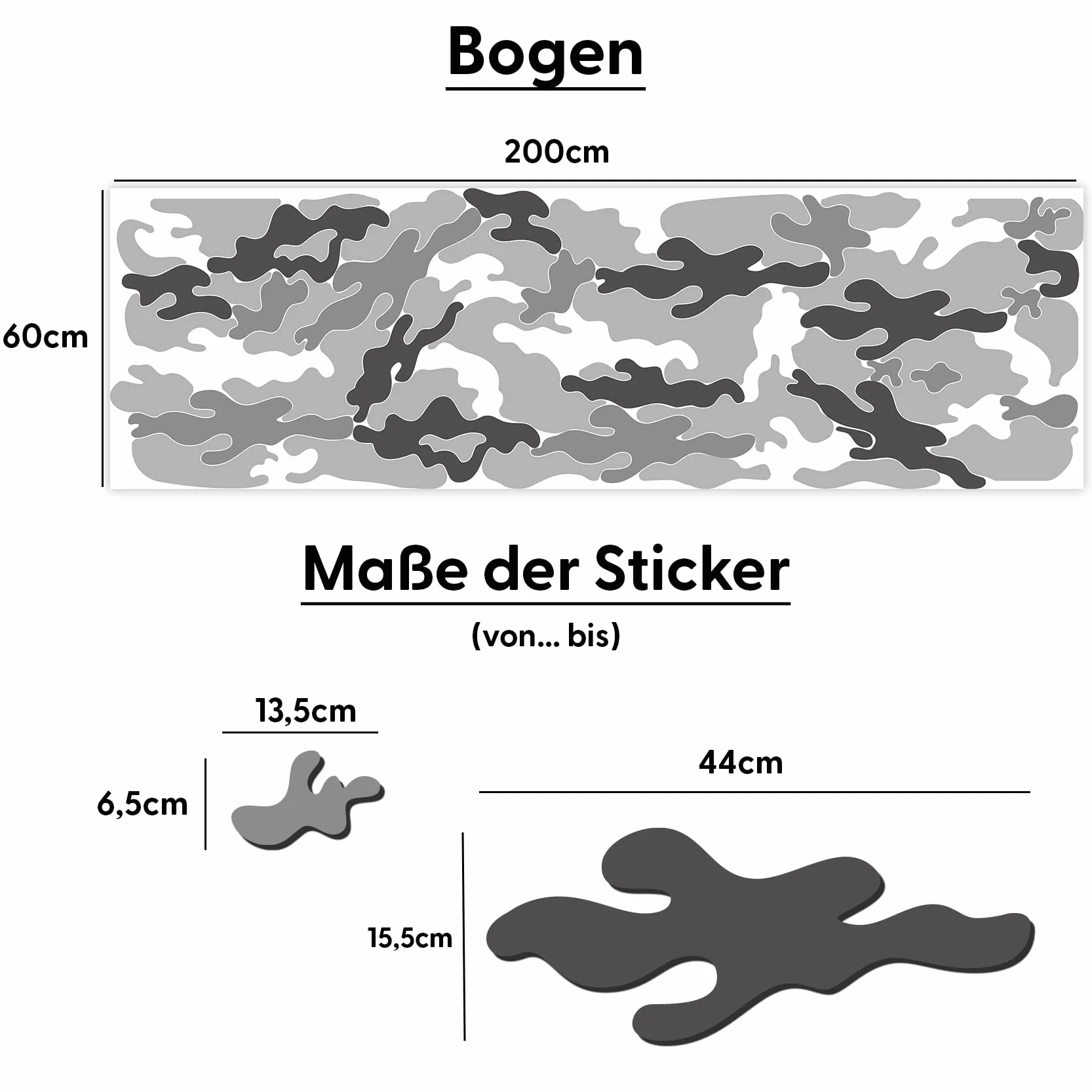 Finest Folia Auto Camouflage Matowe Naklejki do Tuningu Zestaw Naklejek Bocznych, Zestaw dwuczęściowy, samoprzylepne, wodoodporne, Akcesoria RX048 (05 Szary)