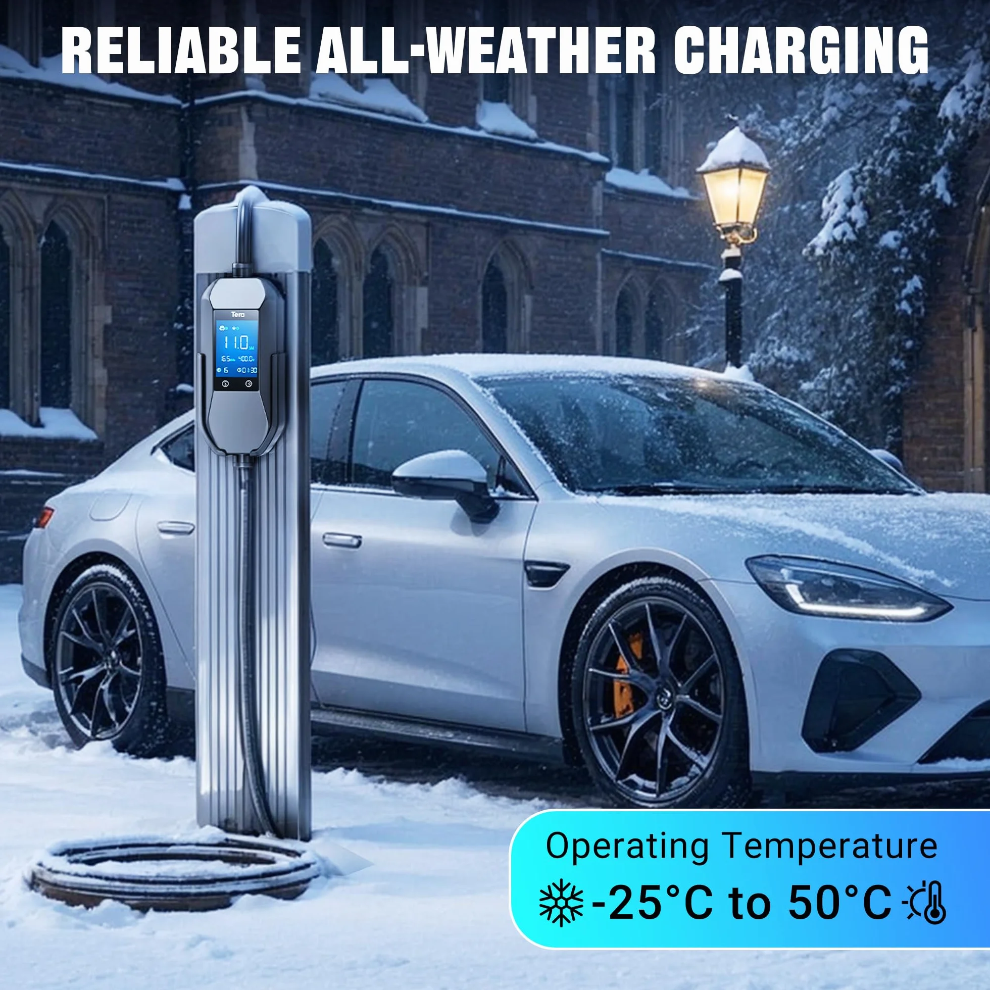 Tera Mobile Wallbox EV ładowarka 11 kW CEE 16A typ 2 IP66 3-fazowa 7,5 m 2,8" wyświetlacz cyfrowy