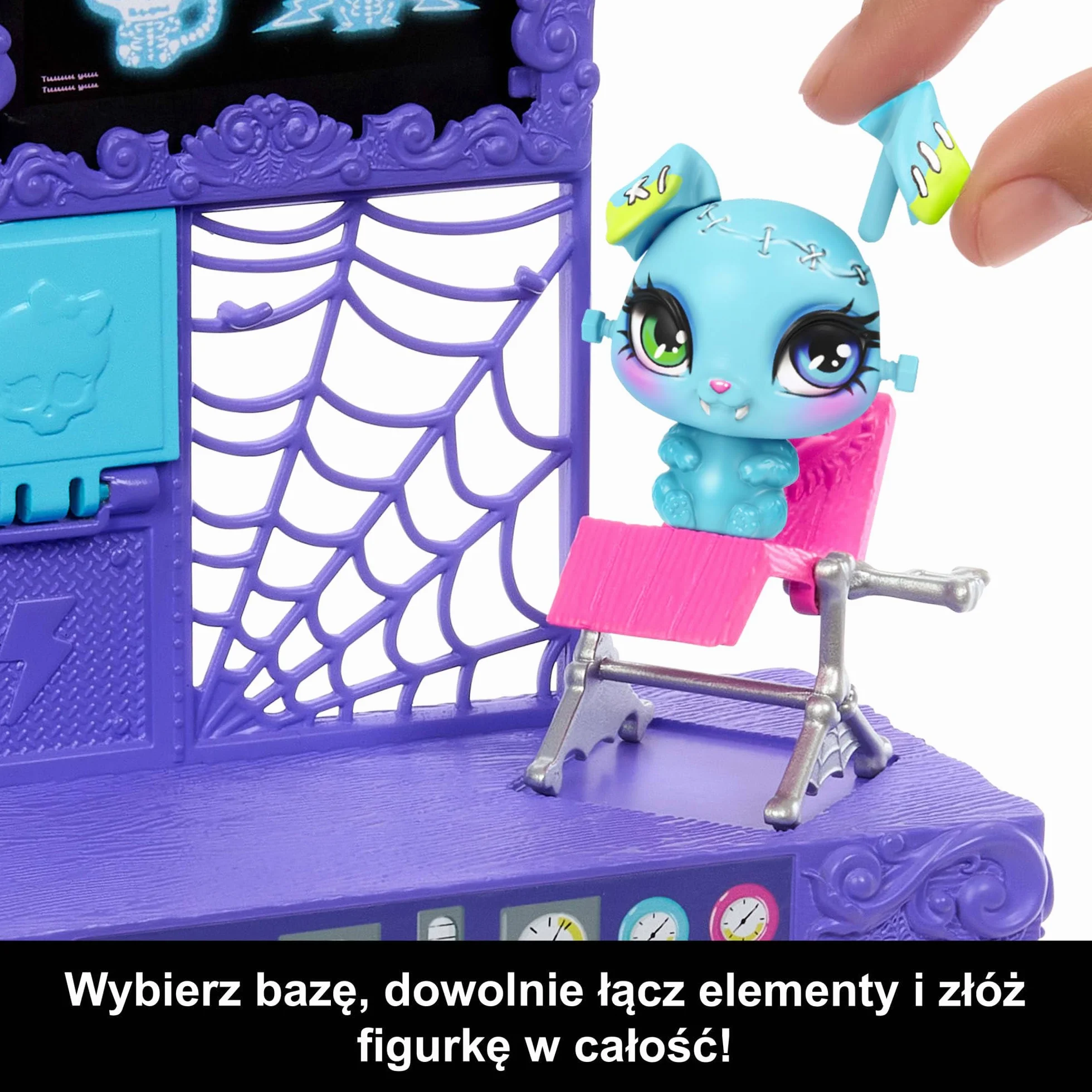 Monster High Make-A-Monster Stwórz pupila Zestaw do zabawy: lalka Frankie Stein i ponad 30 akcesoriów do tworzenia niezliczonych kombinacji zwierzątek, zabawka dla dzieci, JBF18