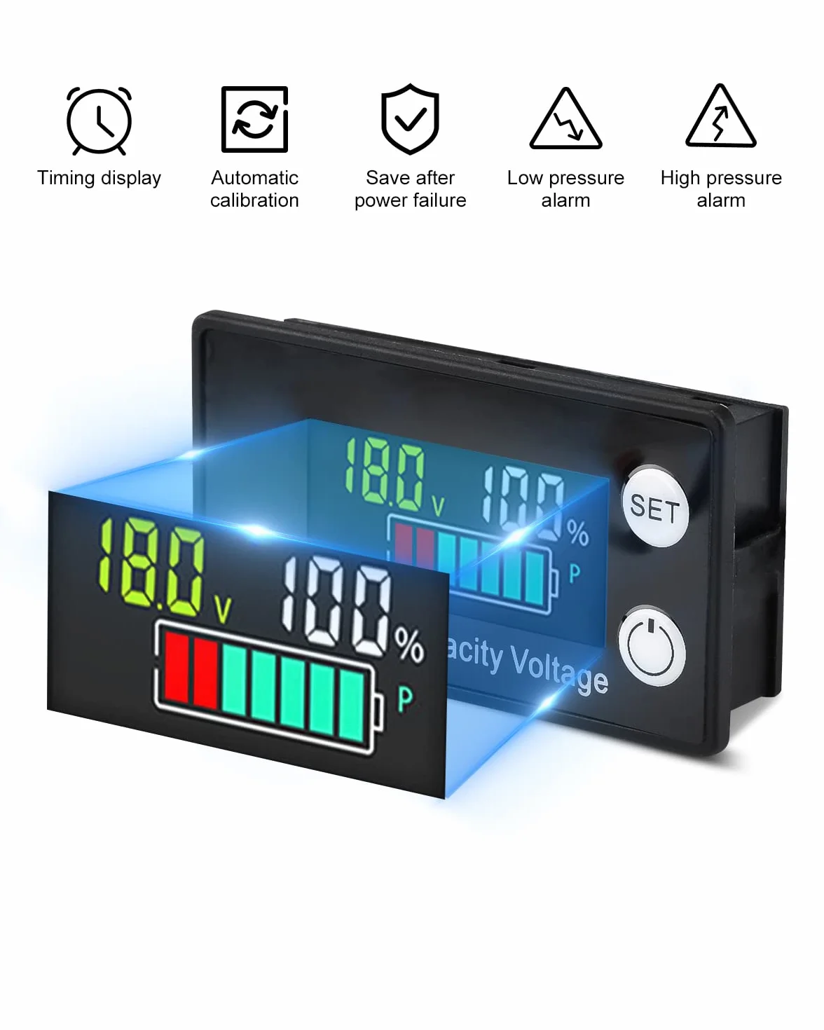 2 sztuk Miernik napięcia baterii z czujnikiem alarmu,12V 24V 36V 48V 72V 84V,Tester pojemności baterii,8-100 V LCD kontrola napięcia baterii z alarmem sondy
