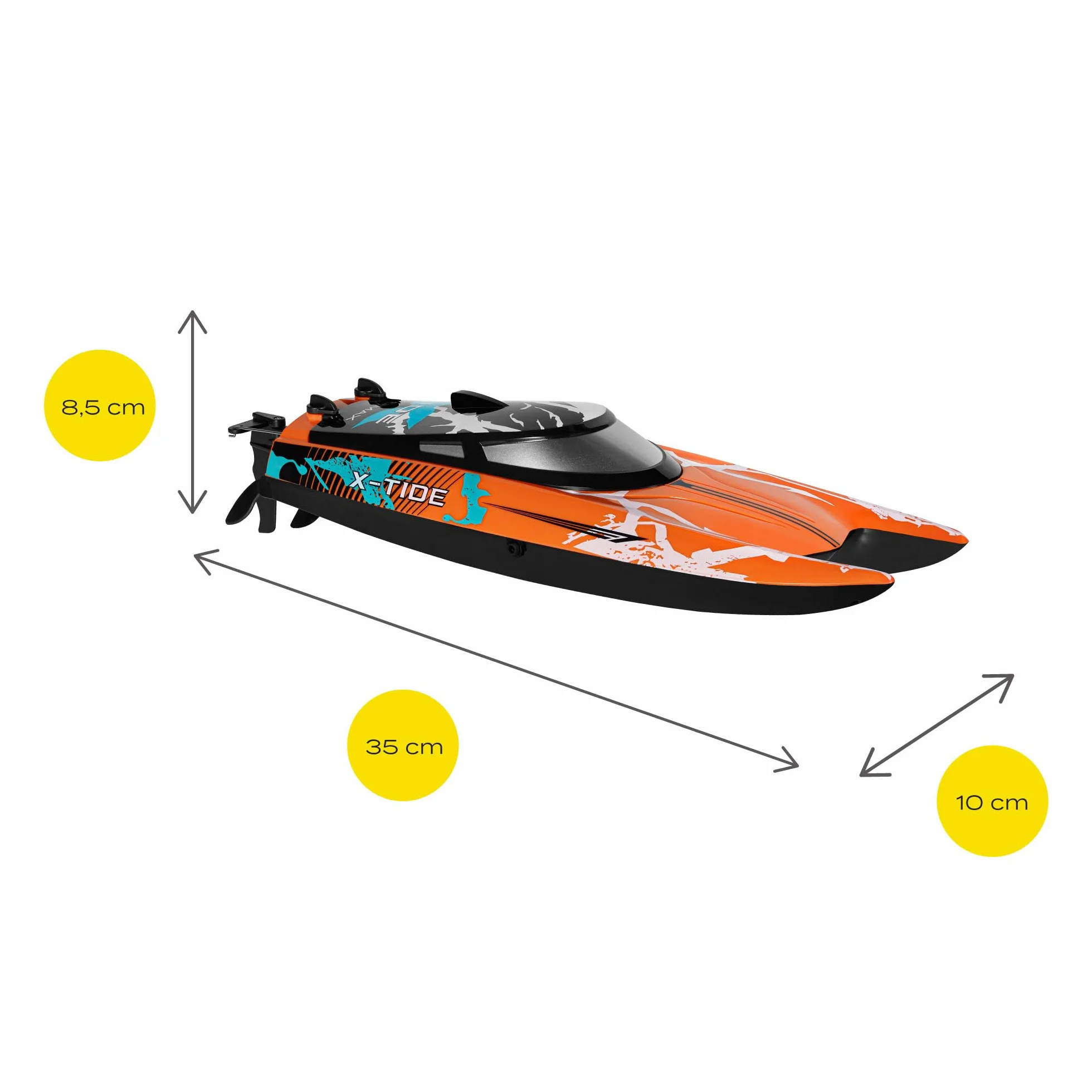 Overmax X-Tide zdalnie sterowana łódź wyścigowa RC-Speedboat z akumulatorem LED 25 km/h 1200 mAh, 34 minuty, regulacja prędkości, zasięg do 100 m, zabawka na basen i morze