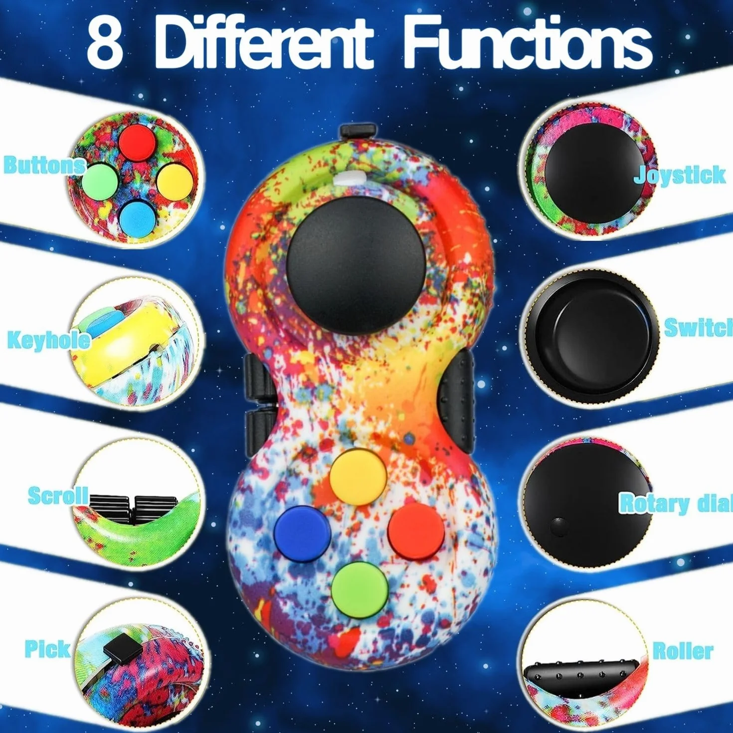 Fidget Toy Cube, antystresowa kostka, antystresowa kostka, kontroler do redukcji stresu w przypadku ADD, ADHD, autyzmu, nastolatków, dzieci, dorosłych (kolor kolorowy)