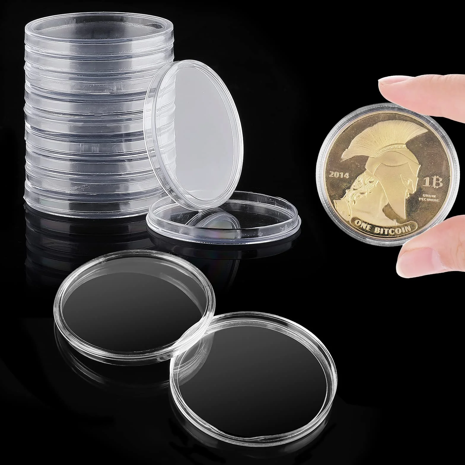Grevosea 20 okrągłych plastikowych ochraniaczy moneta, 40 mm okrągłe uchwyty moneta dla kolekcjonerów przezroczyste etui na artykuły do kolekcji monet