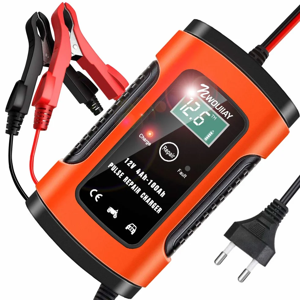 Ładowarka samochodowa 6 A/12 V, inteligentna ładowarka z ekranem LCD, akumulator samochodowy i ładowarka do akumulatora motocyklowego