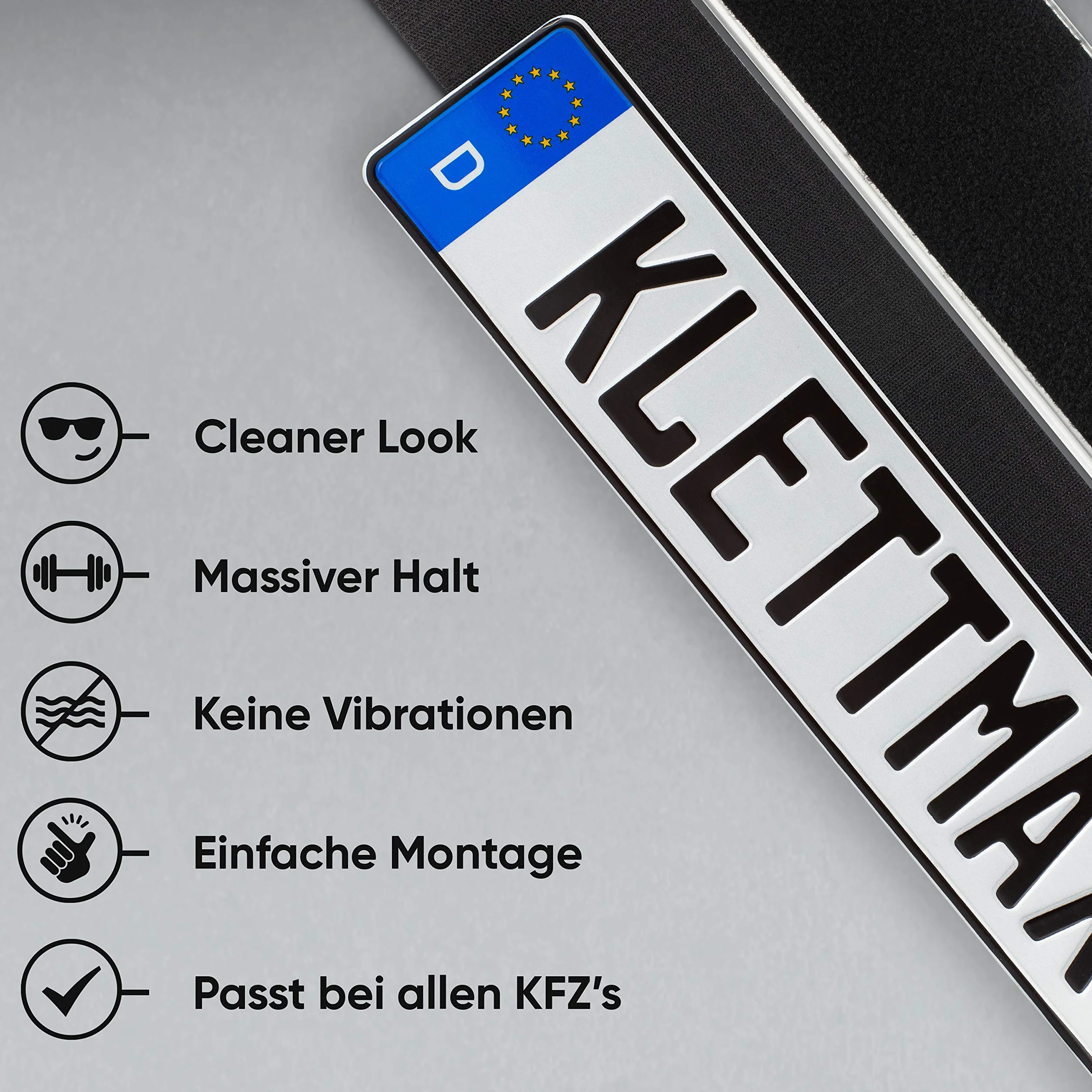 KLETTMAX® Zestaw uchwytów do tablic rejestracyjnych bezramowe 460mm