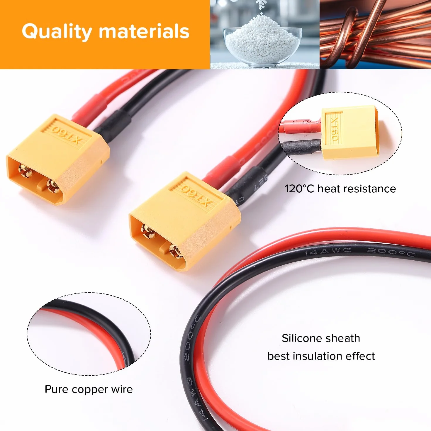 XT60 Przewód Przedłużający, XT60 Męski do Męski Wtyk Złącza, z 30cm 14AWG Silikonowym Kablem, do Akumulatora RC LiPo