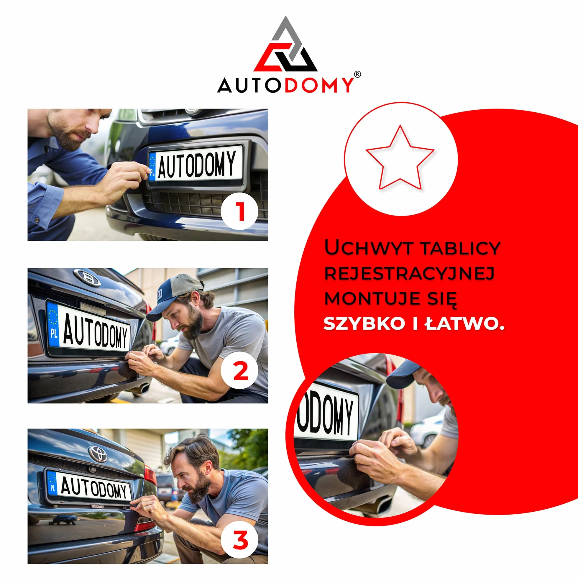 Autodomy Zestaw 2 Ramki na Tablicę Rejestracyjną 520x110 mm Homologowany Uchwyt