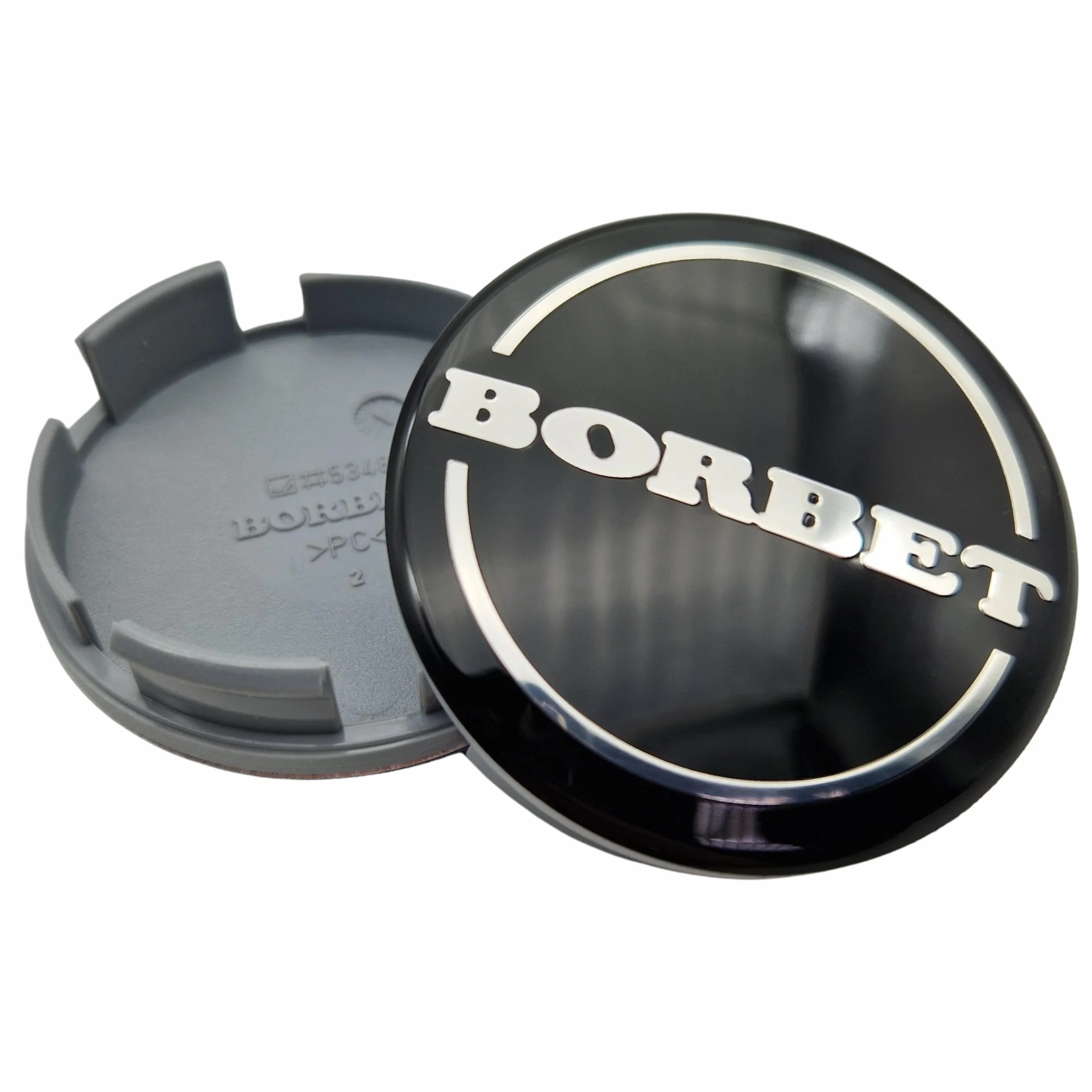 4X Oryginalne pokrywy felg Borbet 5348 | Pokrywy piasty Kapturki piasty Czarny Połysk Srebrny Center Cap 56mm 55mm
