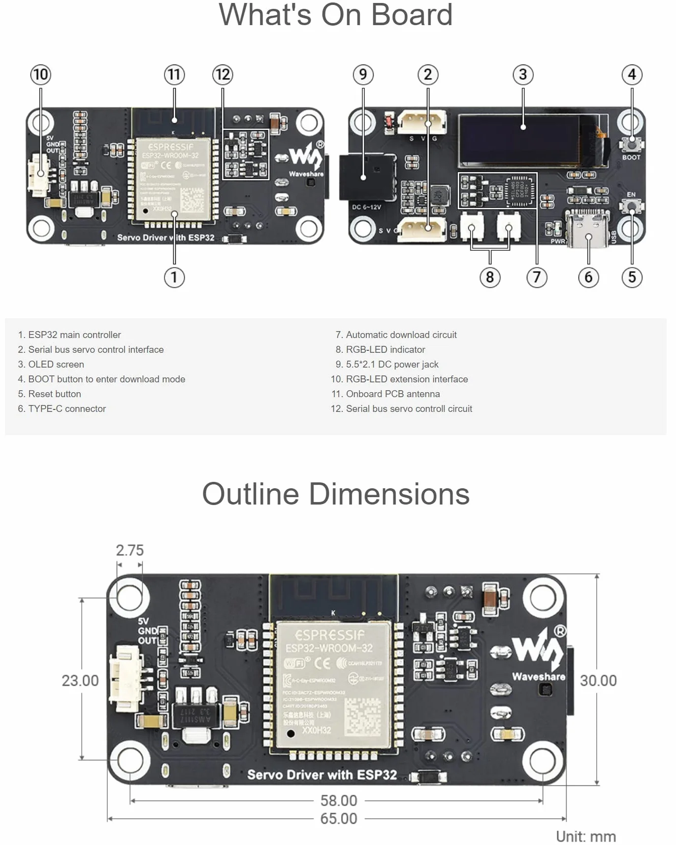 ESP32 Servo Driver Expansion Board for Serial Bus Servos, Allows Controlling up to 253 Serwa, Built-In WiFi and Bluetooth